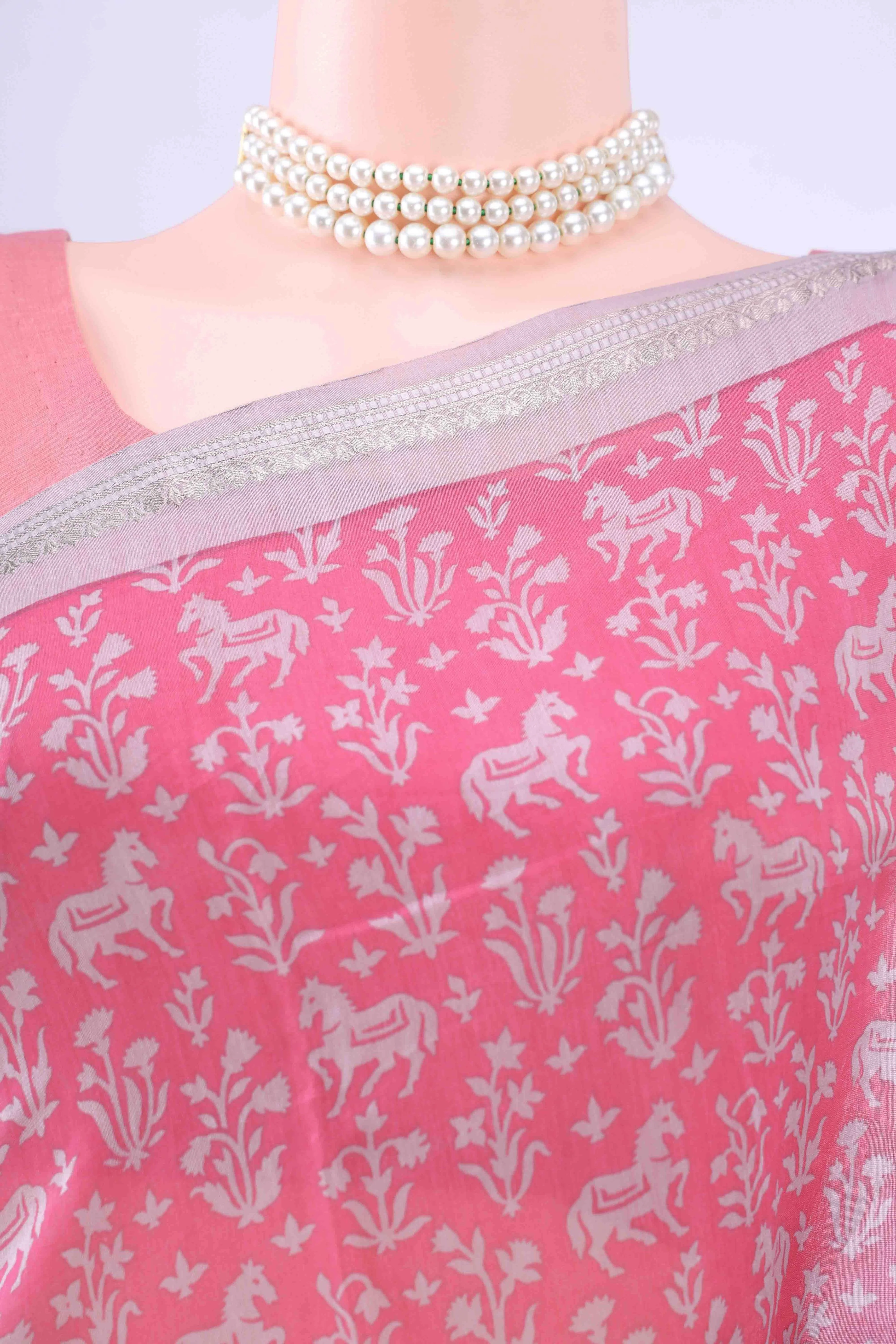 Pink Bengal Cotton - Tangail Saree - Image 3