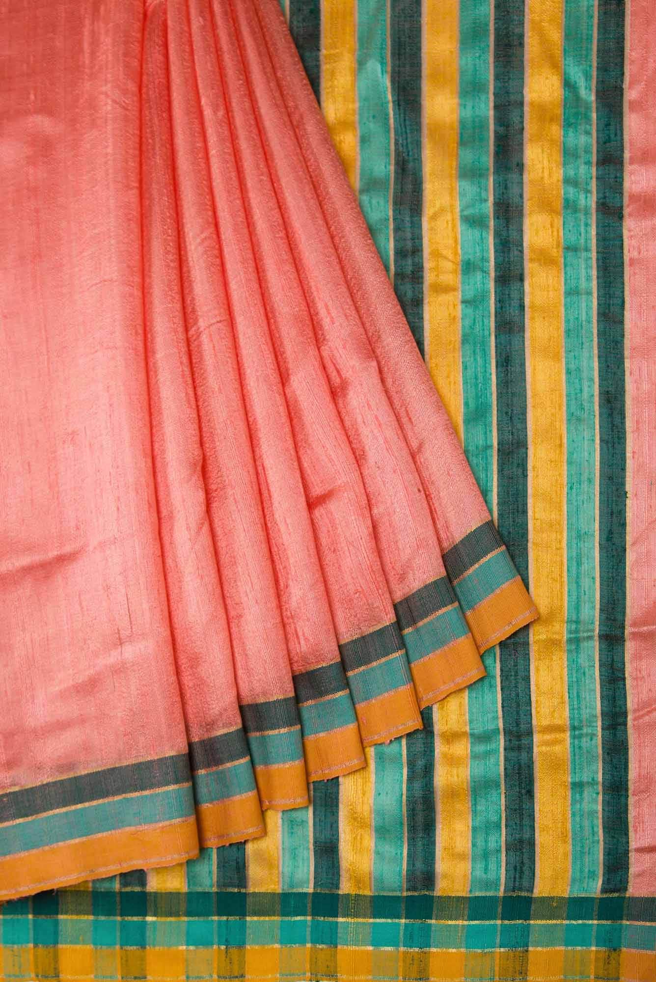 Gina-Peach Bhagalpuri Tussar Silk Saree - Image 3