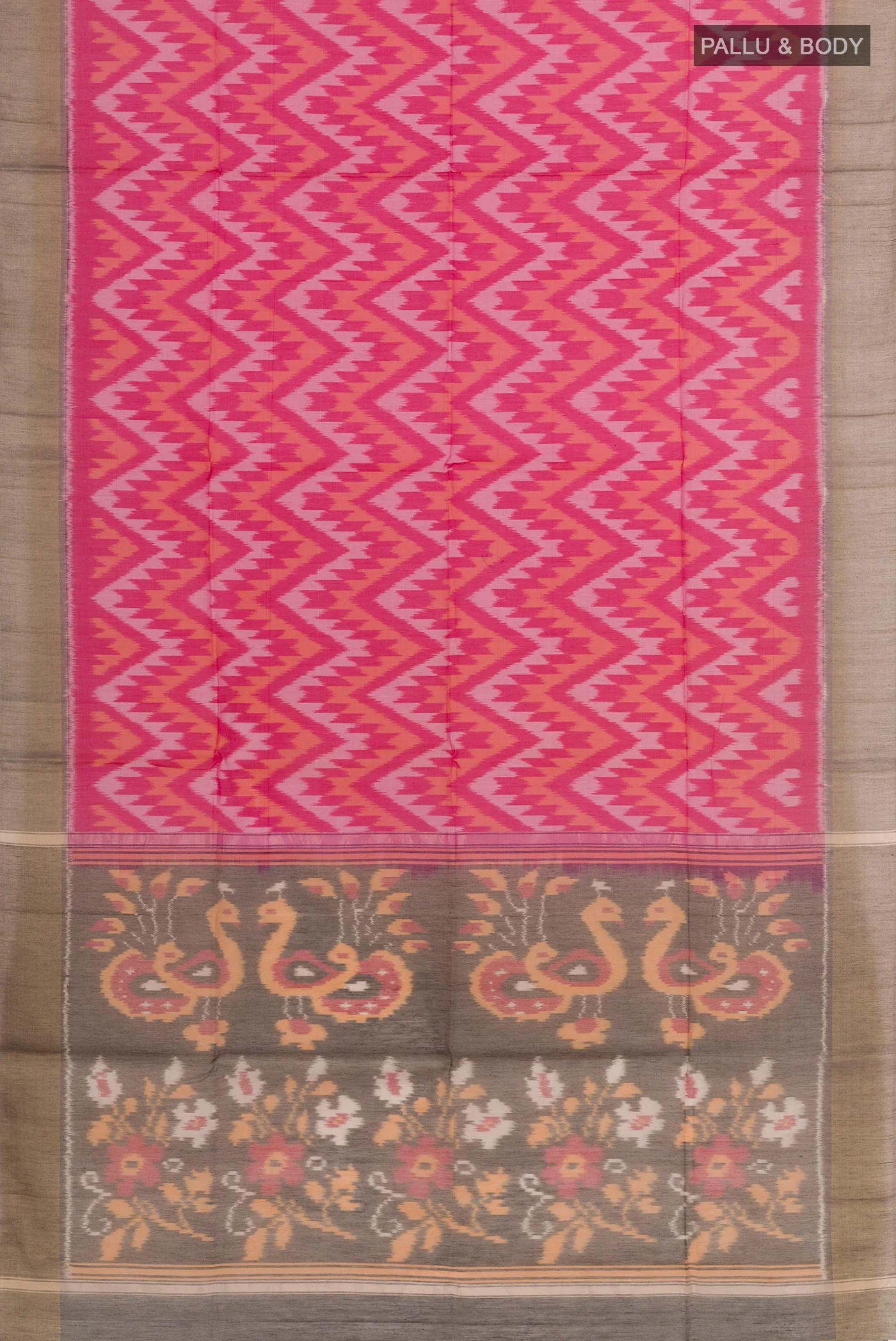 Pink Silk Cotton Saree - Image 3