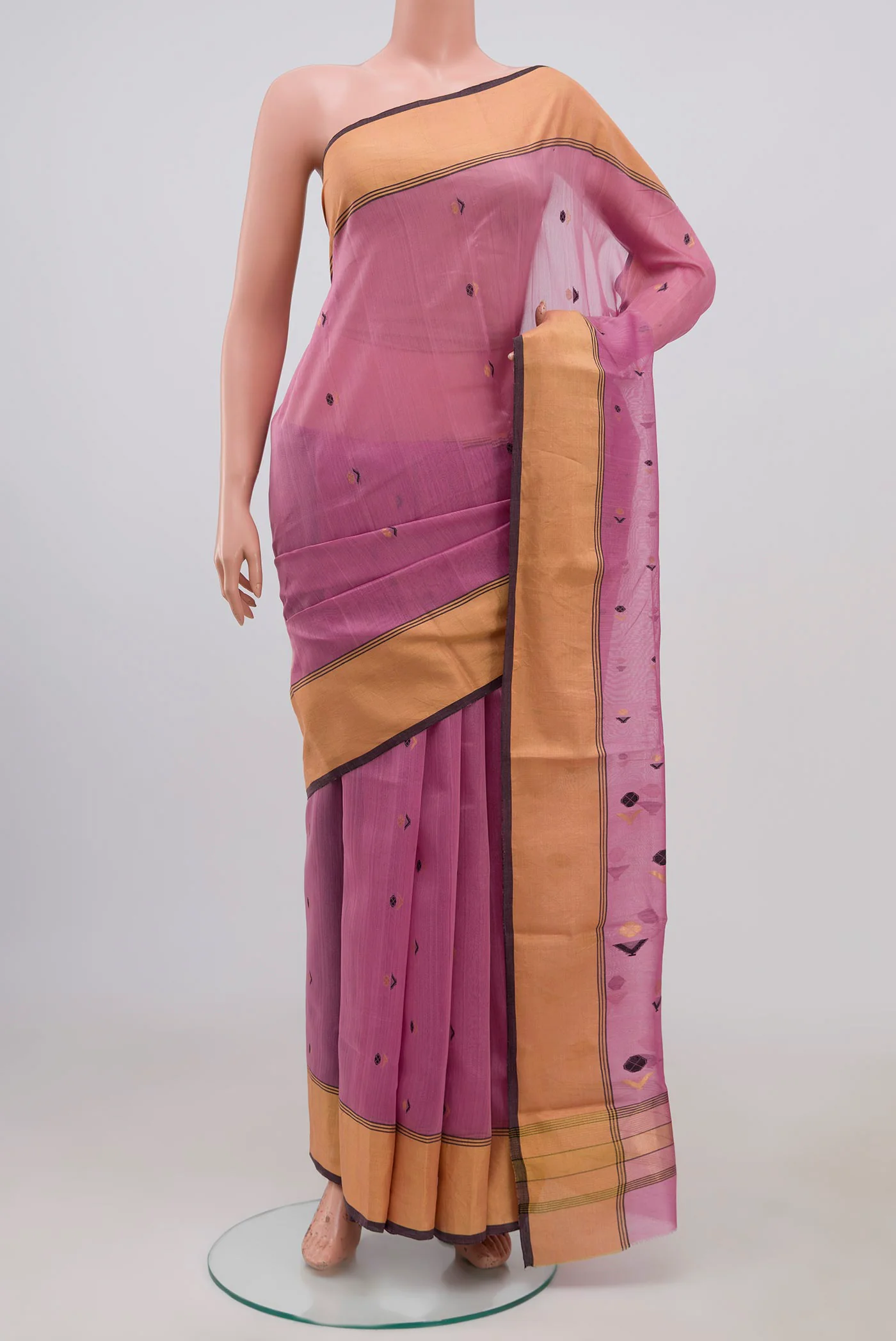 Rose pink Chanderi Silk Cotton Saree