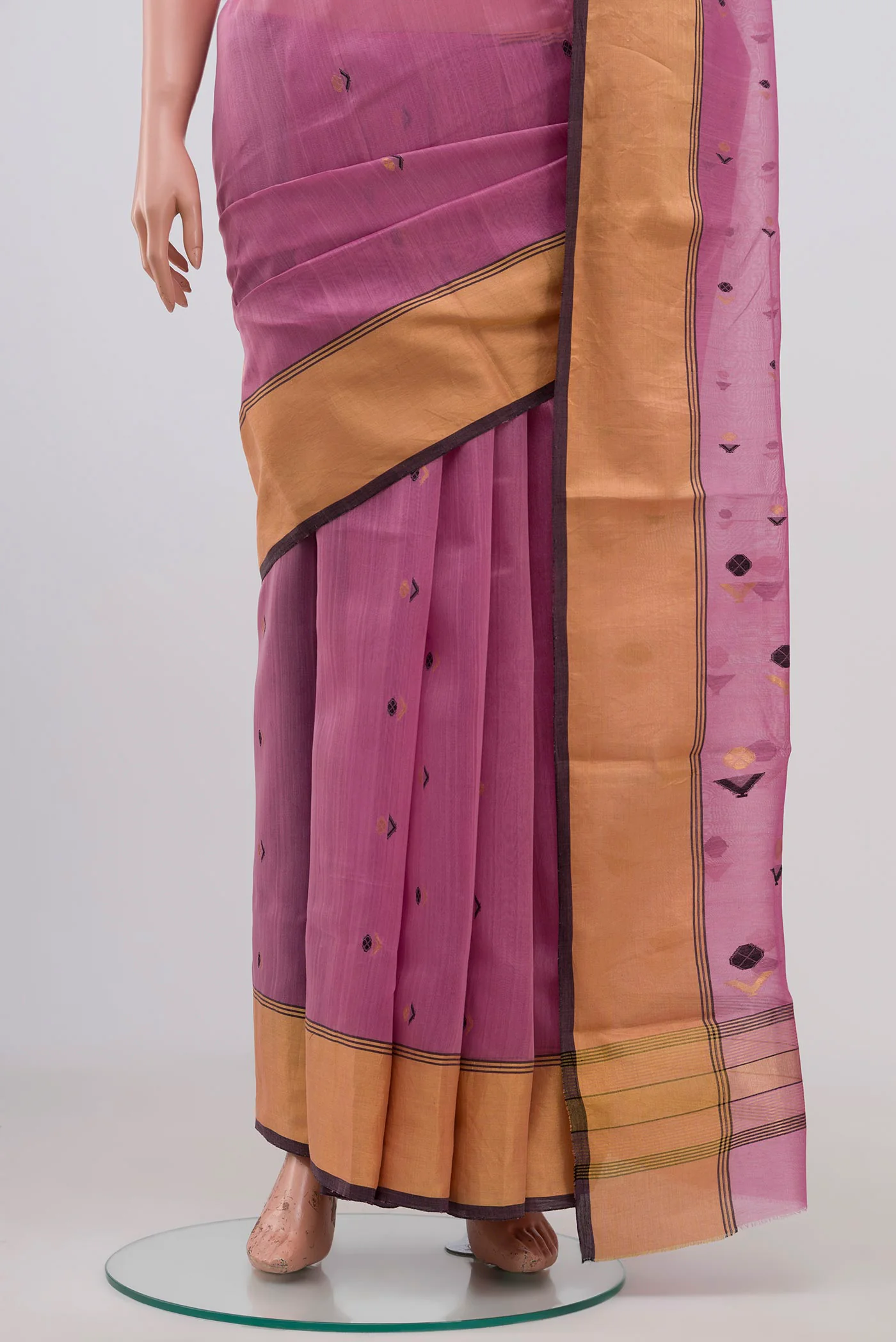 Rose pink Chanderi Silk Cotton Saree - Image 3