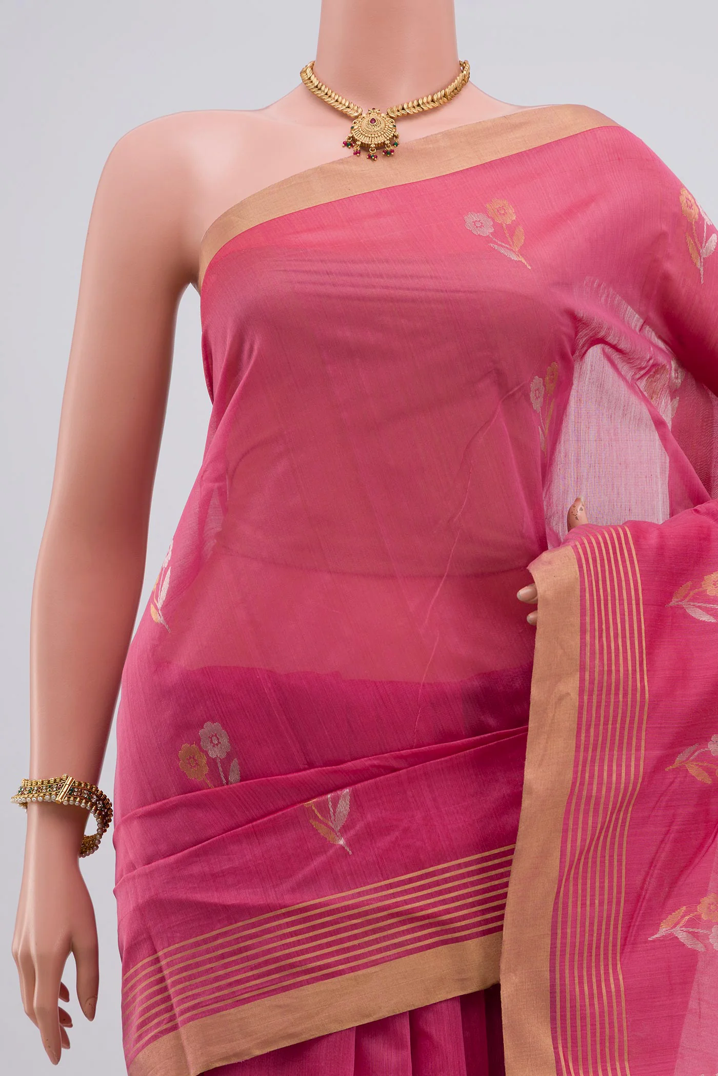 Pink Chanderi Silk Cotton Saree - Image 2