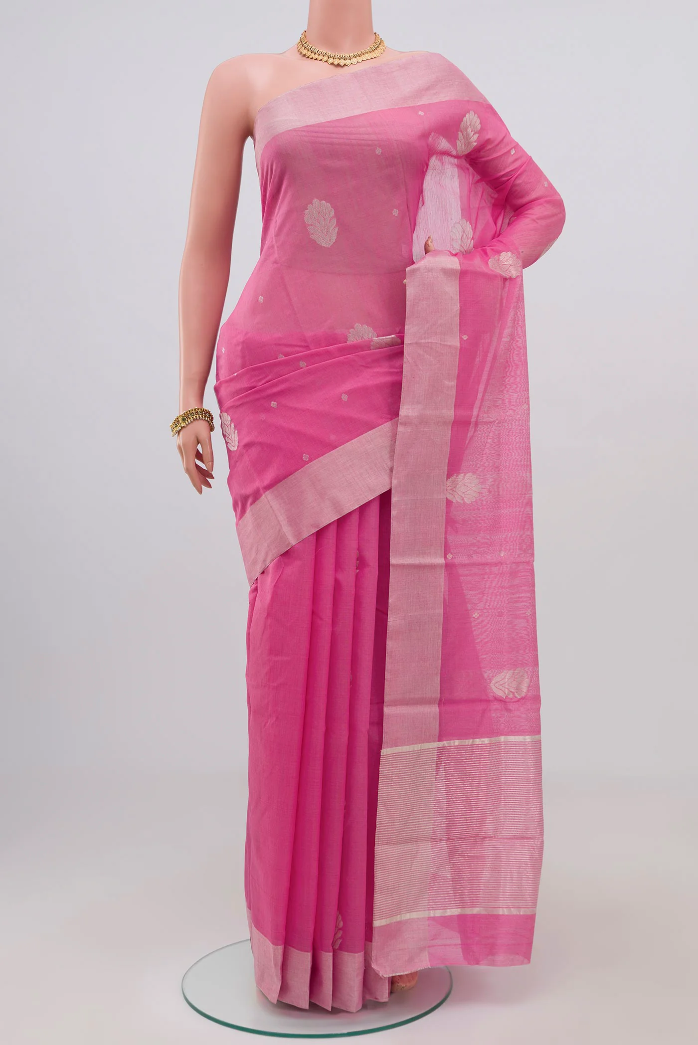 Rose pink Chanderi Silk Cotton Saree