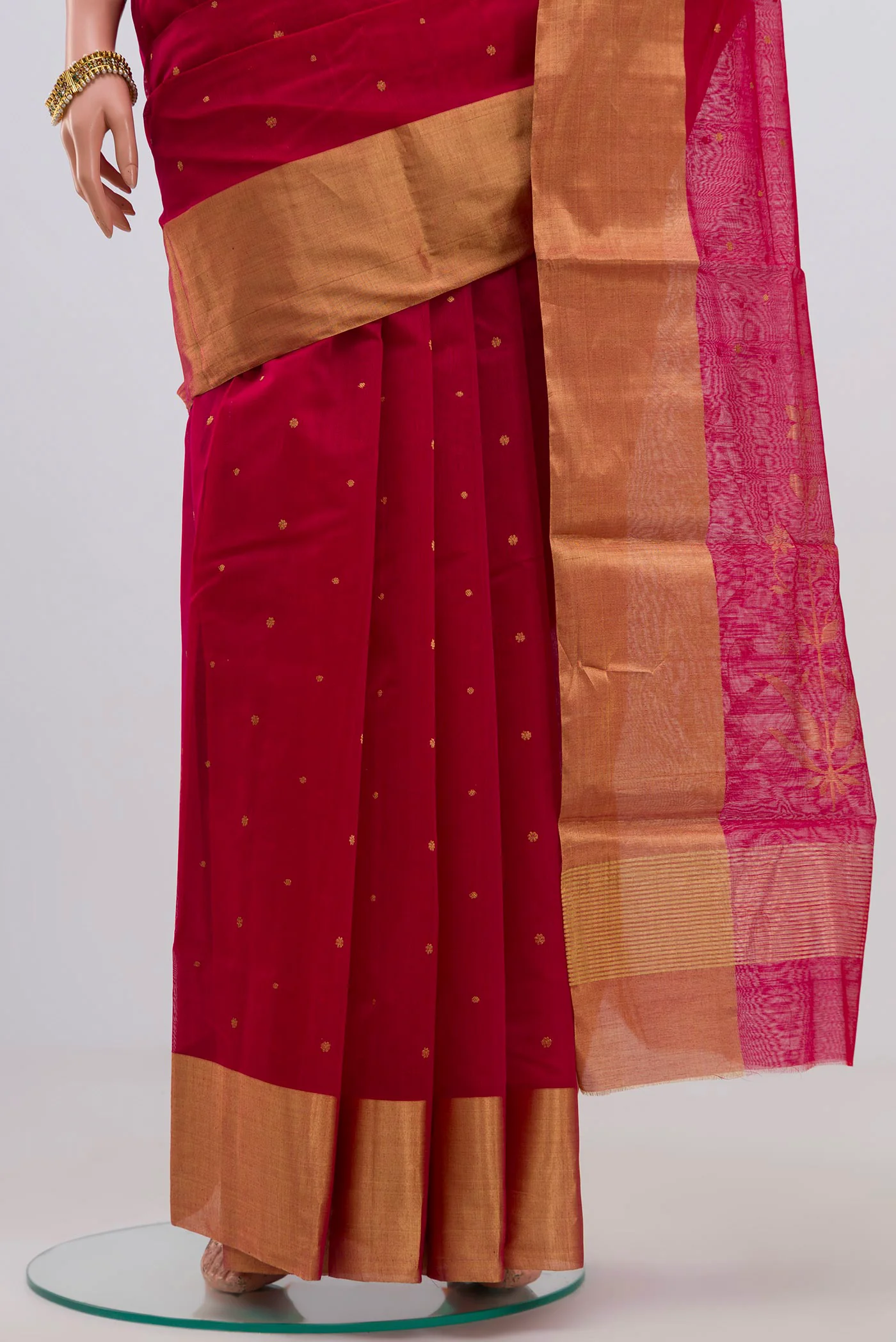 Pink Chanderi Silk Cotton Saree - Image 3