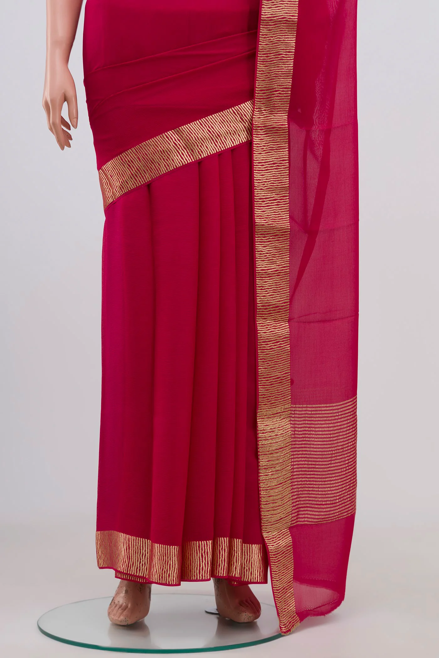 Dark Pink Mysore Chiffon Saree - Image 3