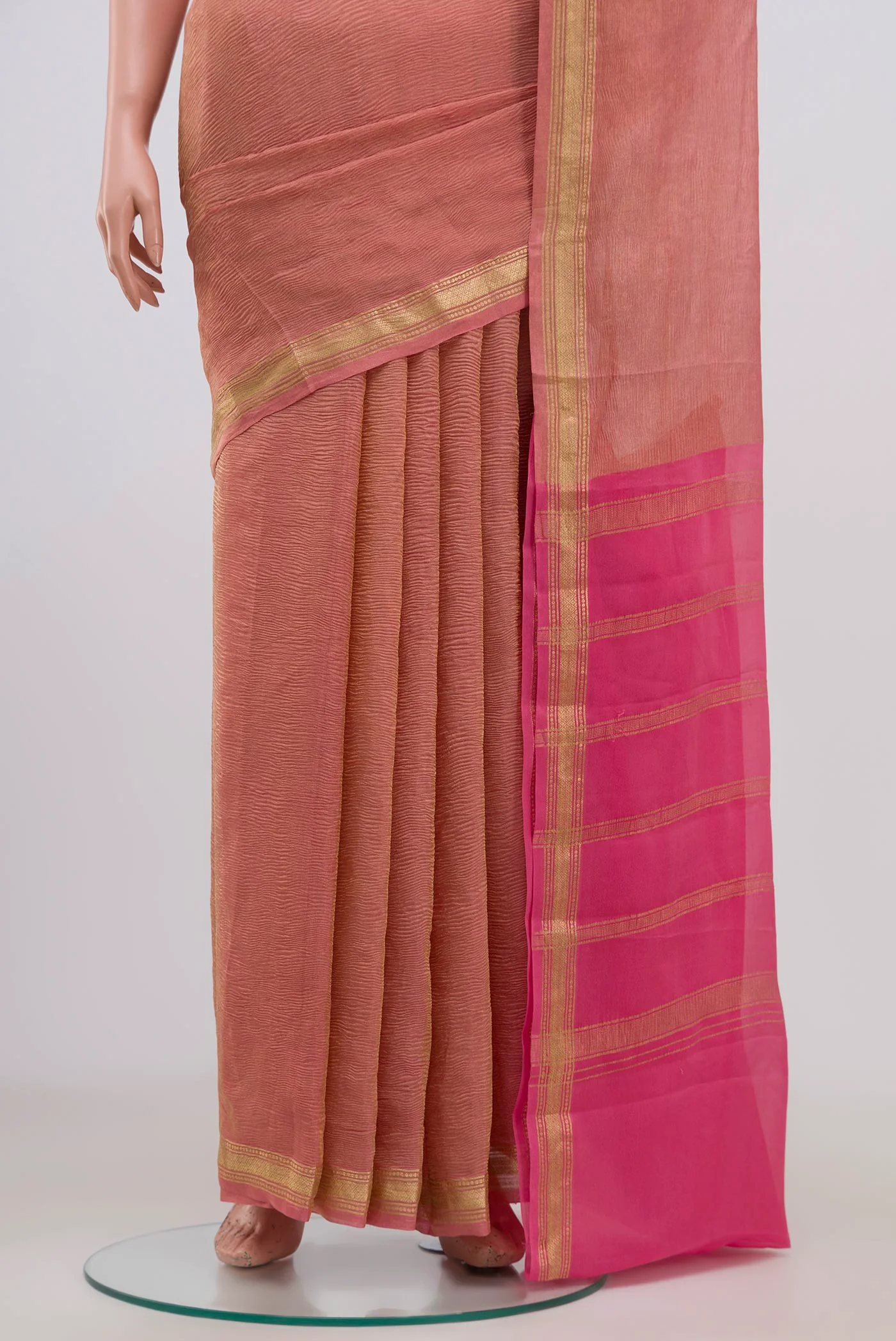 Rose pink Mysore Georgette Saree - Image 3