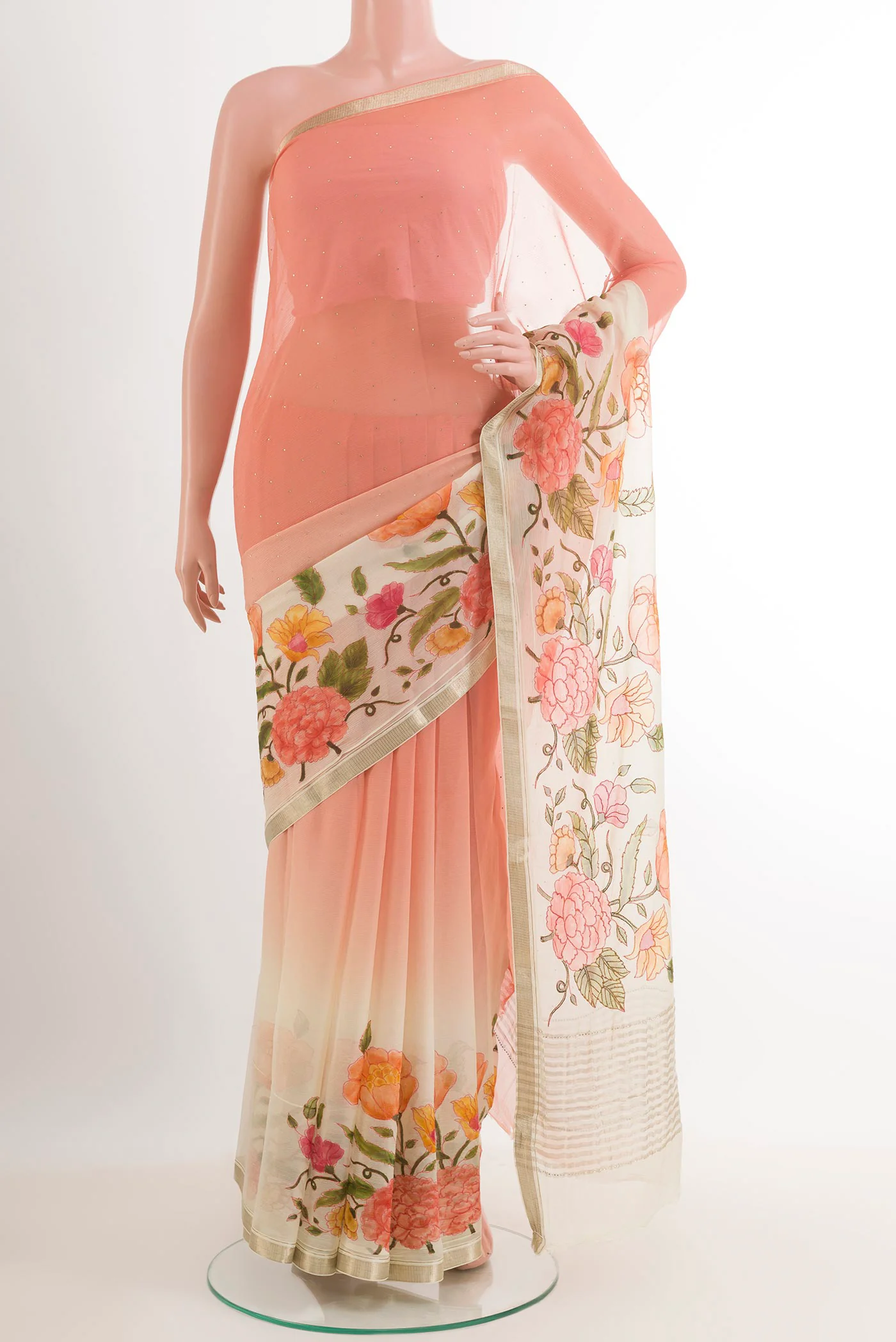 Peach Mysore Chiffon Saree