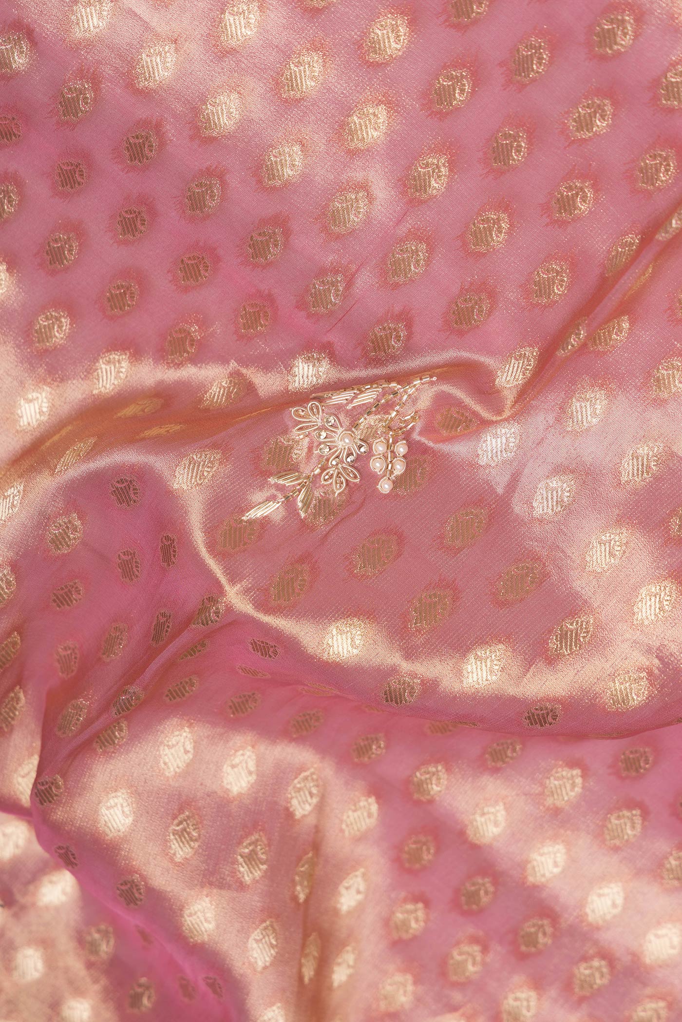 Rose pink Banarasi Georgette Saree - Image 2
