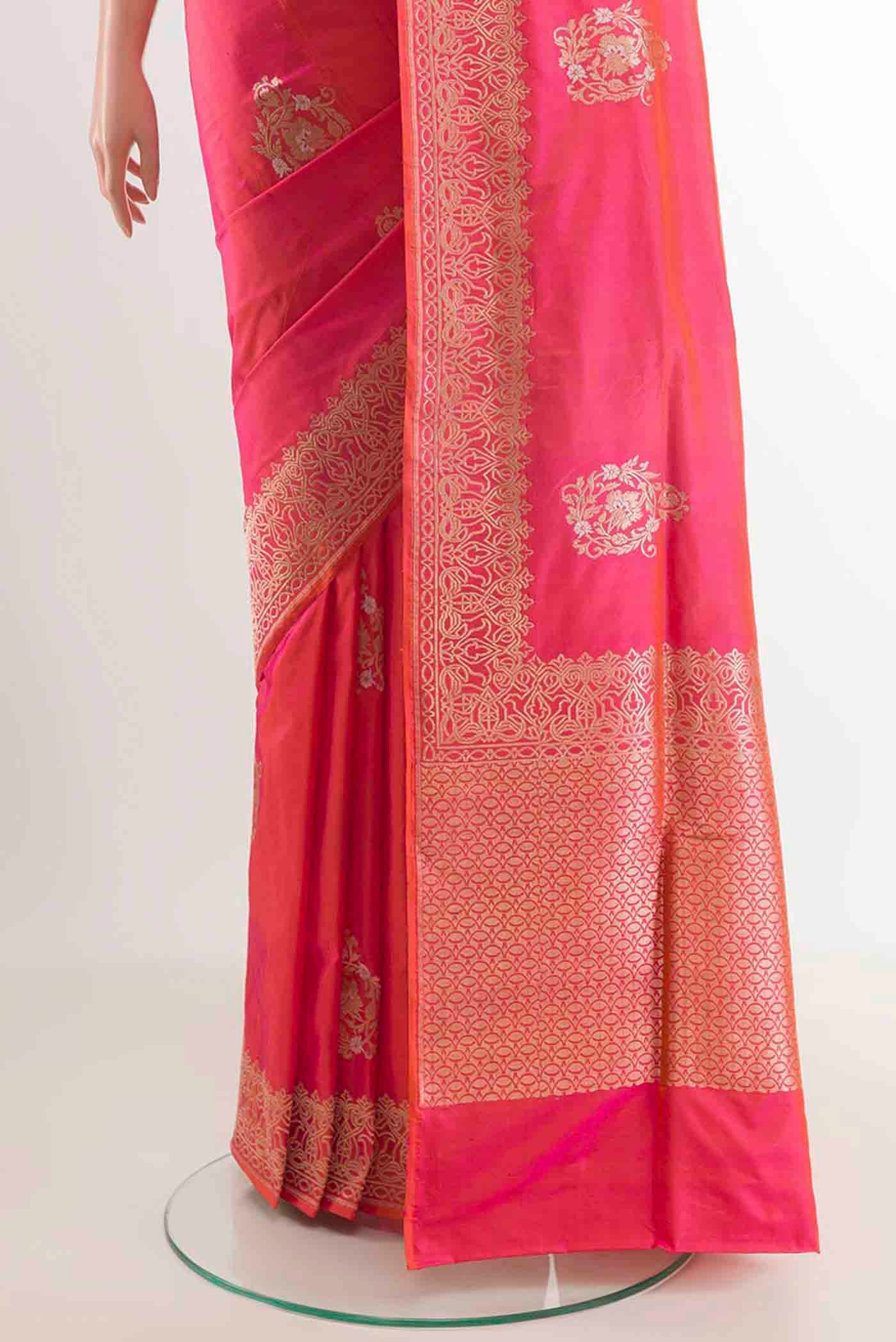 Pink Dual Tone Banarasi Silk Saree - Image 4