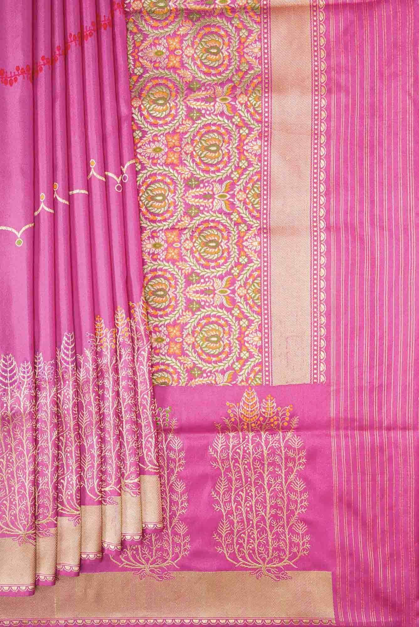 Pure Silk Pure Zari Pink Dual Tone Banarasi Saree - Image 2