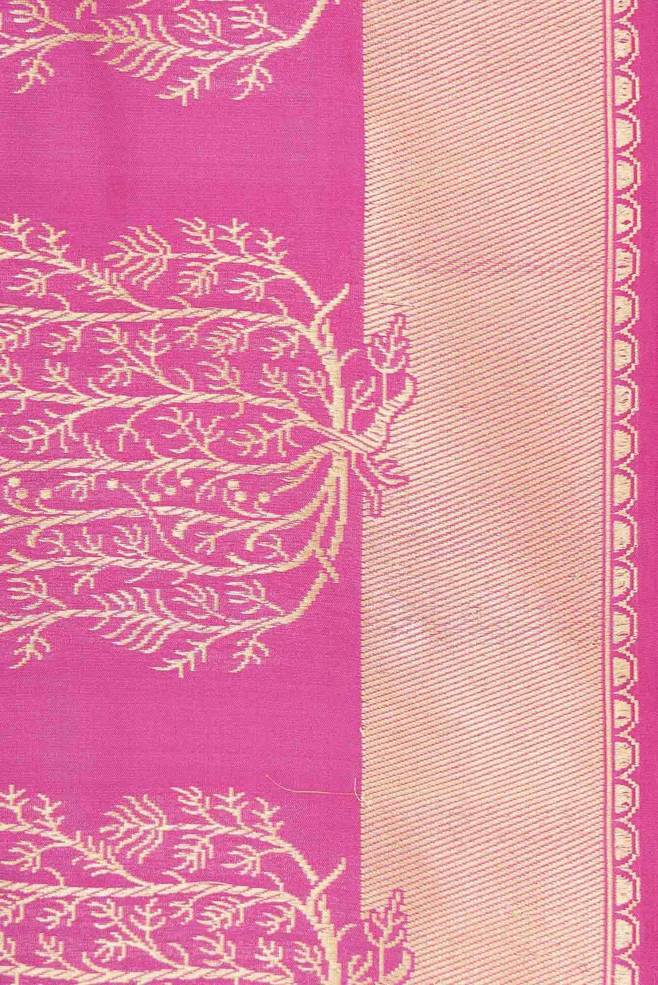Pure Silk Pure Zari Pink Dual Tone Banarasi Saree - Image 5