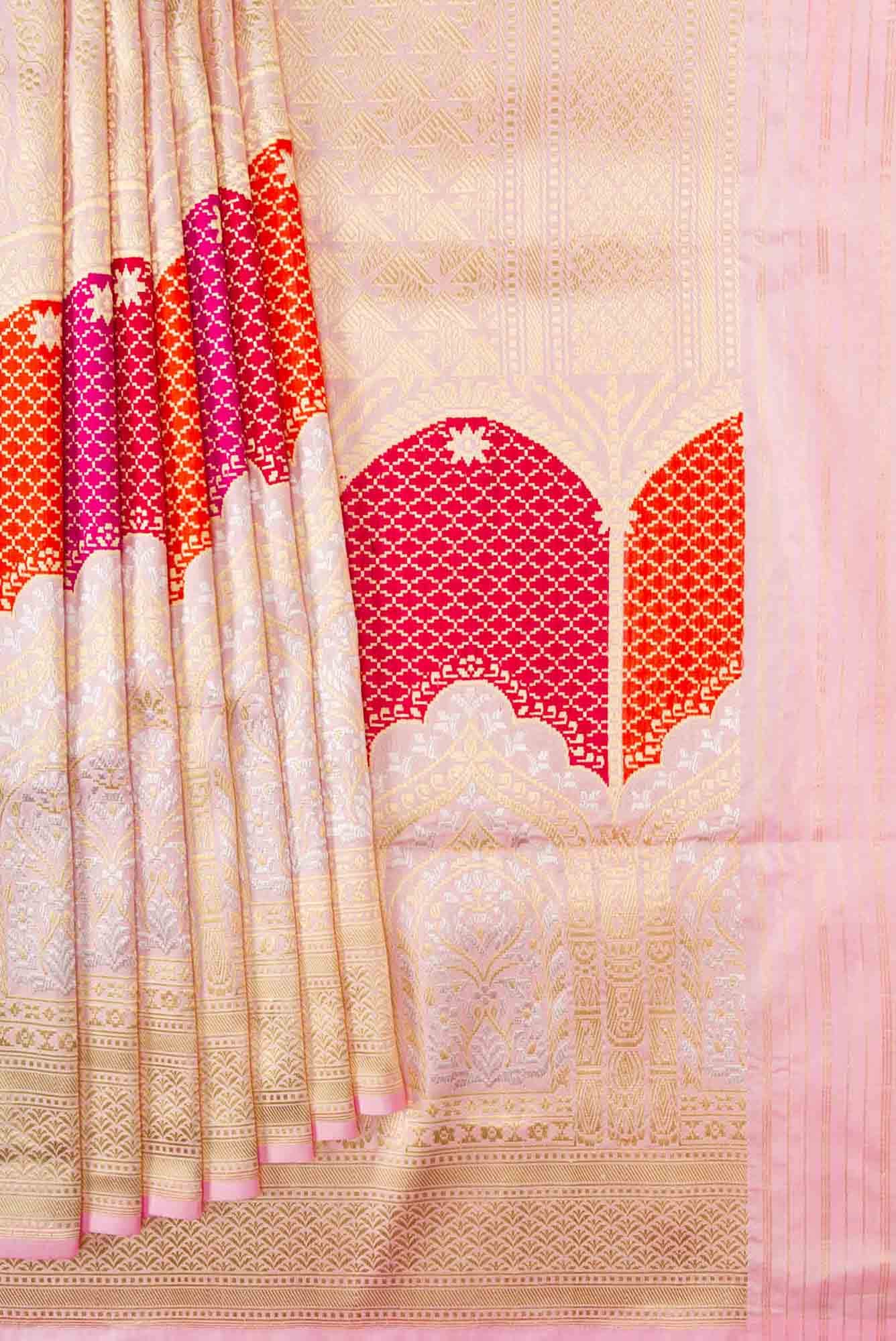 Pure Silk Pure Zari Rose pink Banarasi Saree - Image 2