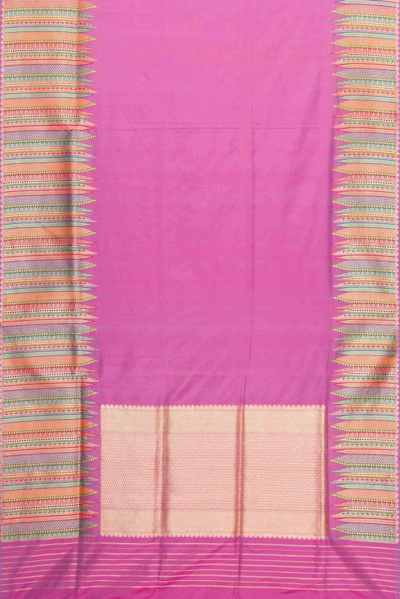 Pure Silk Pure Zari Pink Dual Tone Banarasi Saree - Image 4