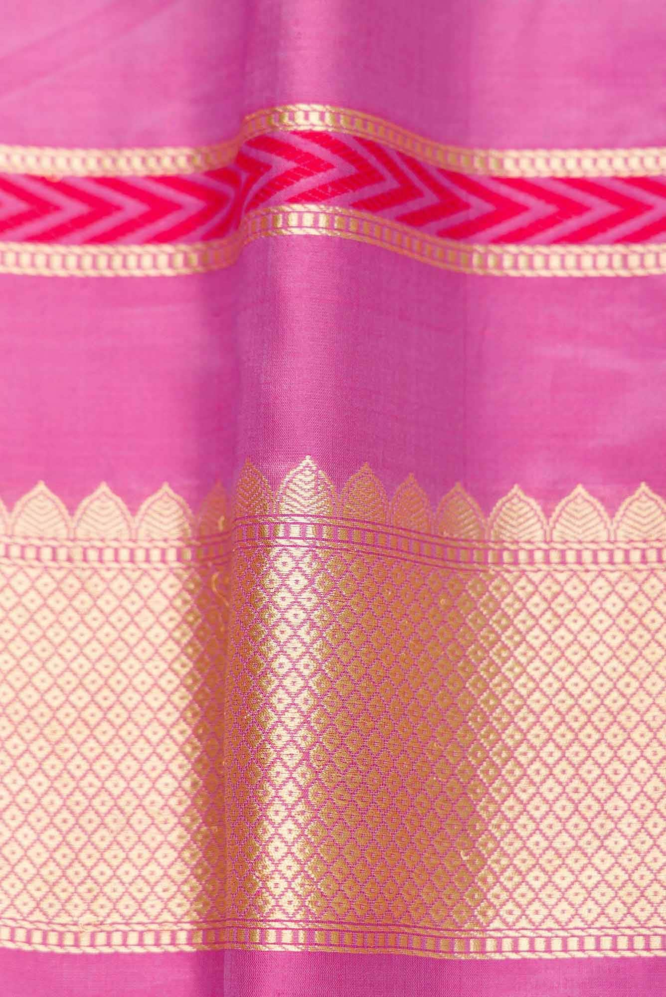 Pure Silk Pure Zari Pink Dual Tone Banarasi Saree - Image 6