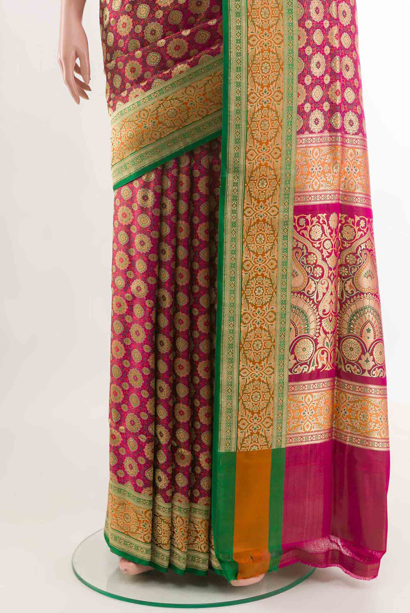 Pink Dual Tone Banarasi Tanchoi Silk Saree - Image 3