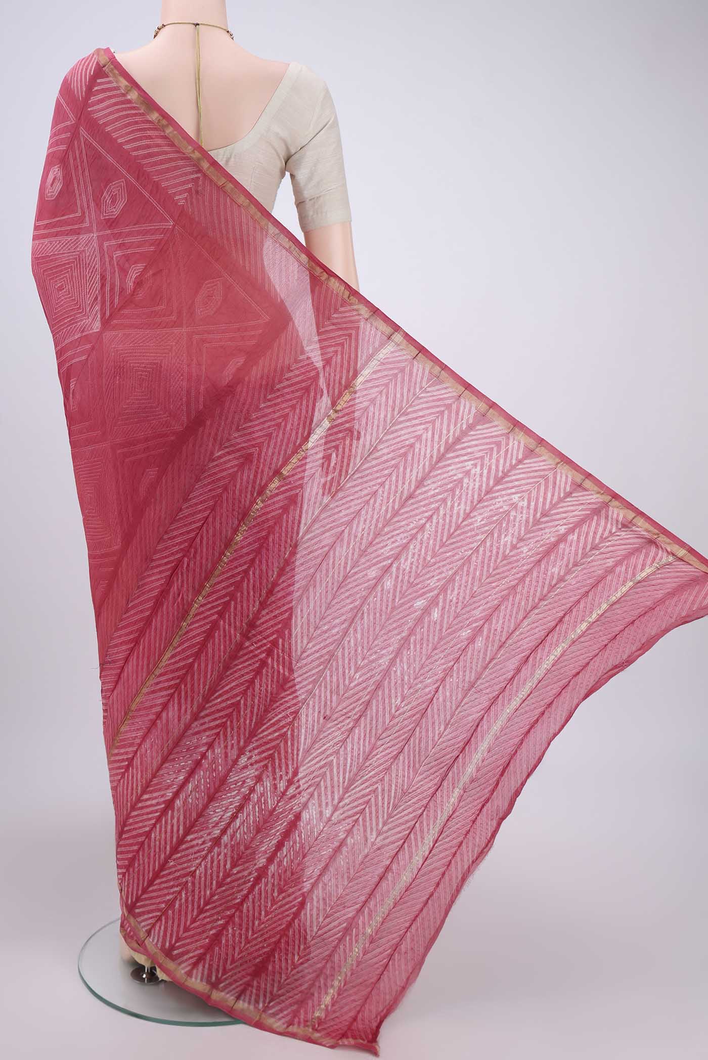 Pink Chanderi Silk Cotton Saree - Image 3