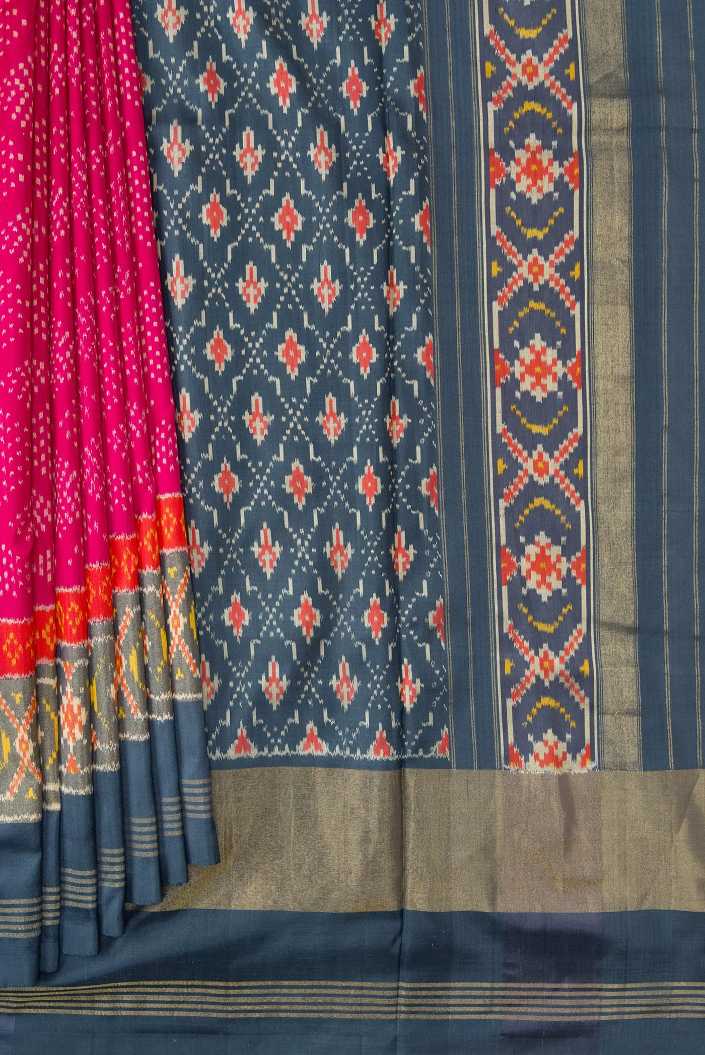 Pink Double Ikat Saree - Image 4