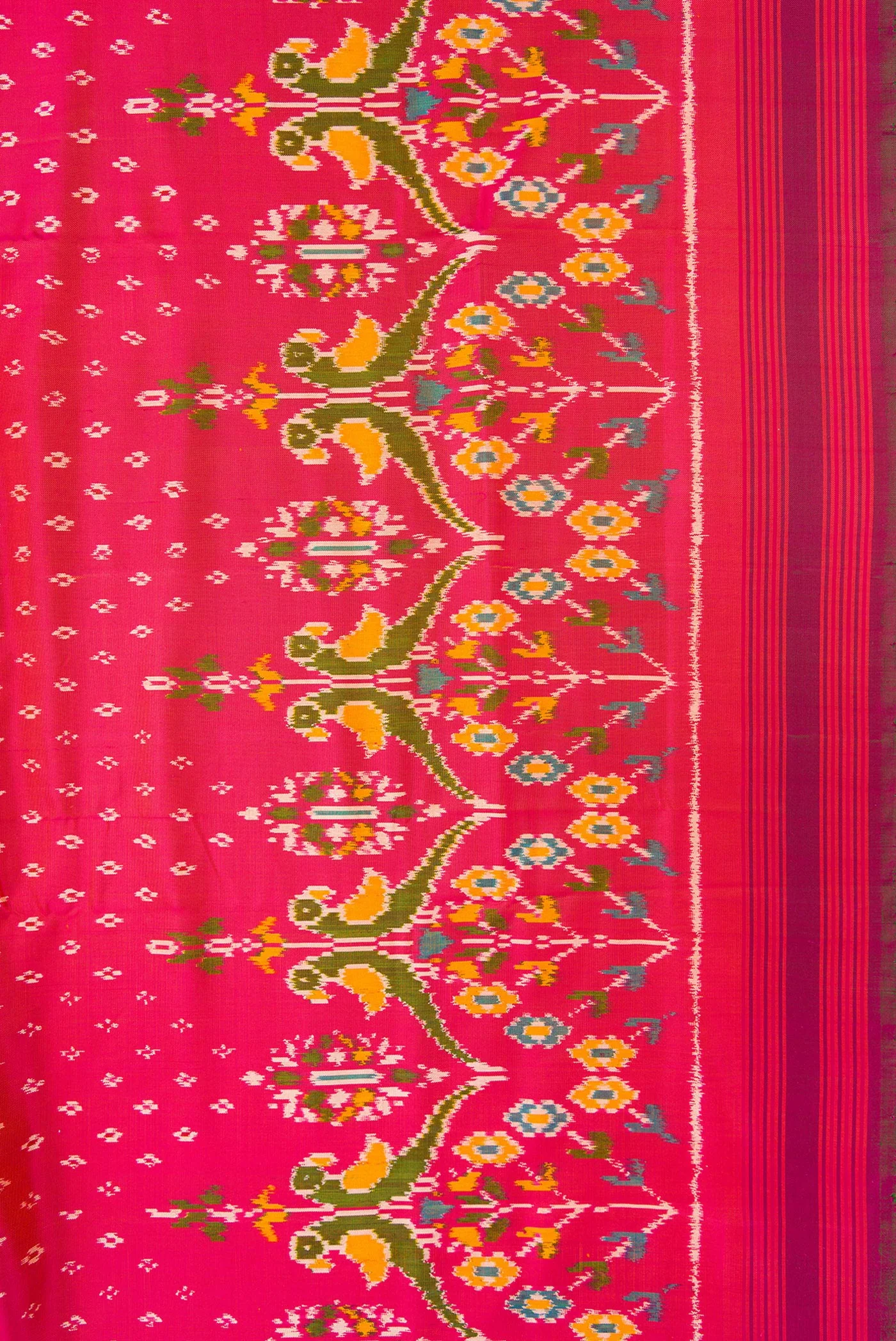 Pink with Orange Color Double Ikat Saree - Image 3