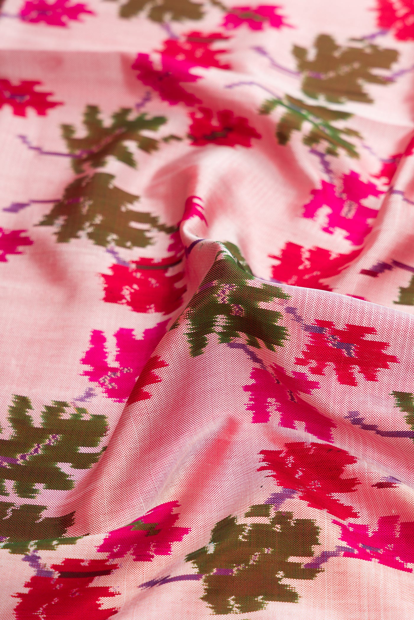 Rose pink Double Ikat Saree - Image 2