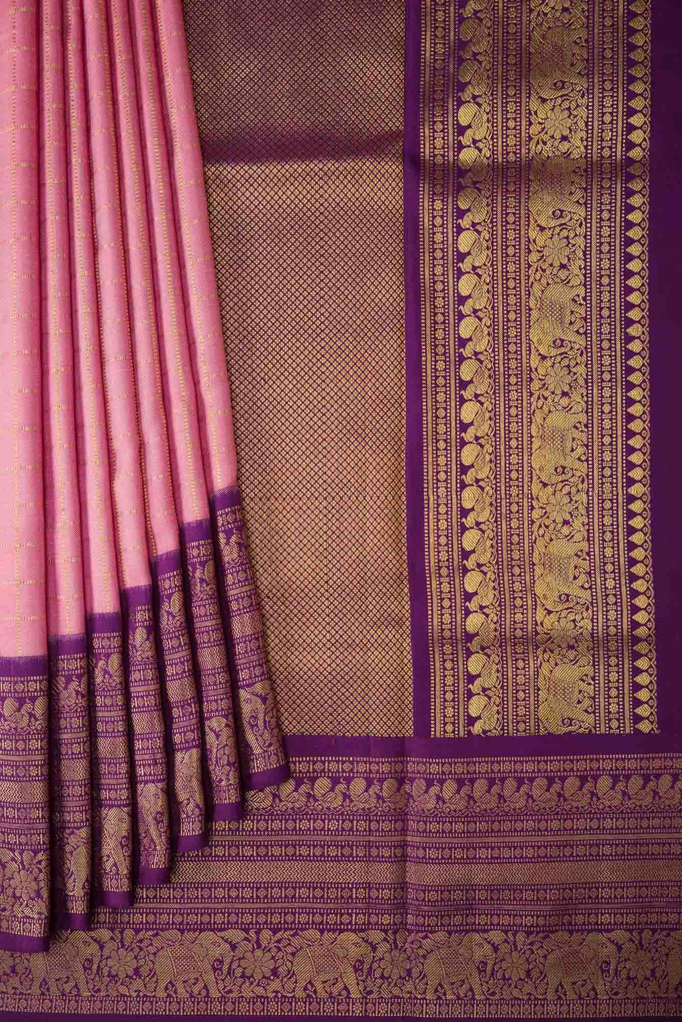 Rose pink Kanjivaram Silk Saree - Image 2