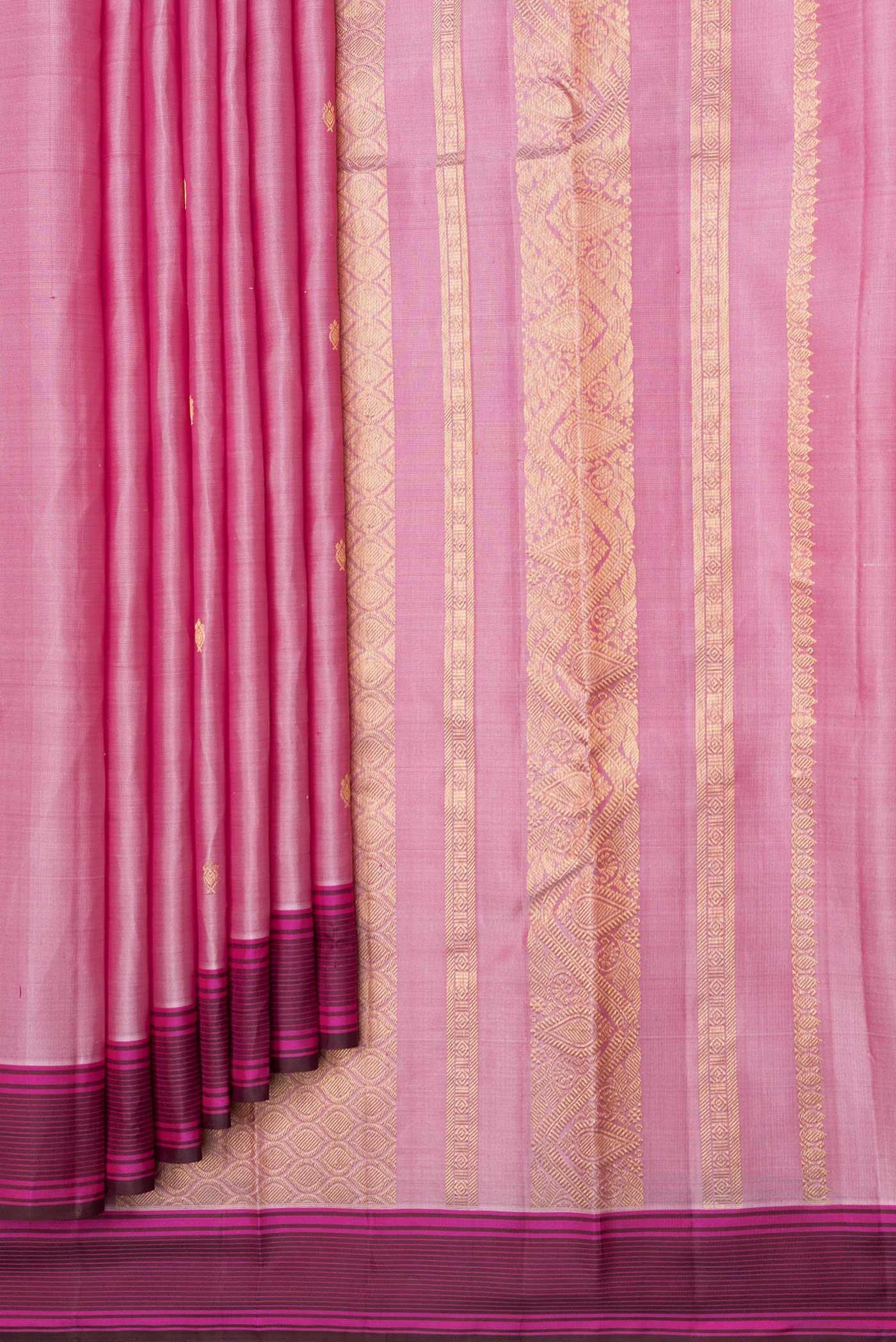 Pure Silk Pure Zari Rose pink Kanchipuram Saree - Image 4