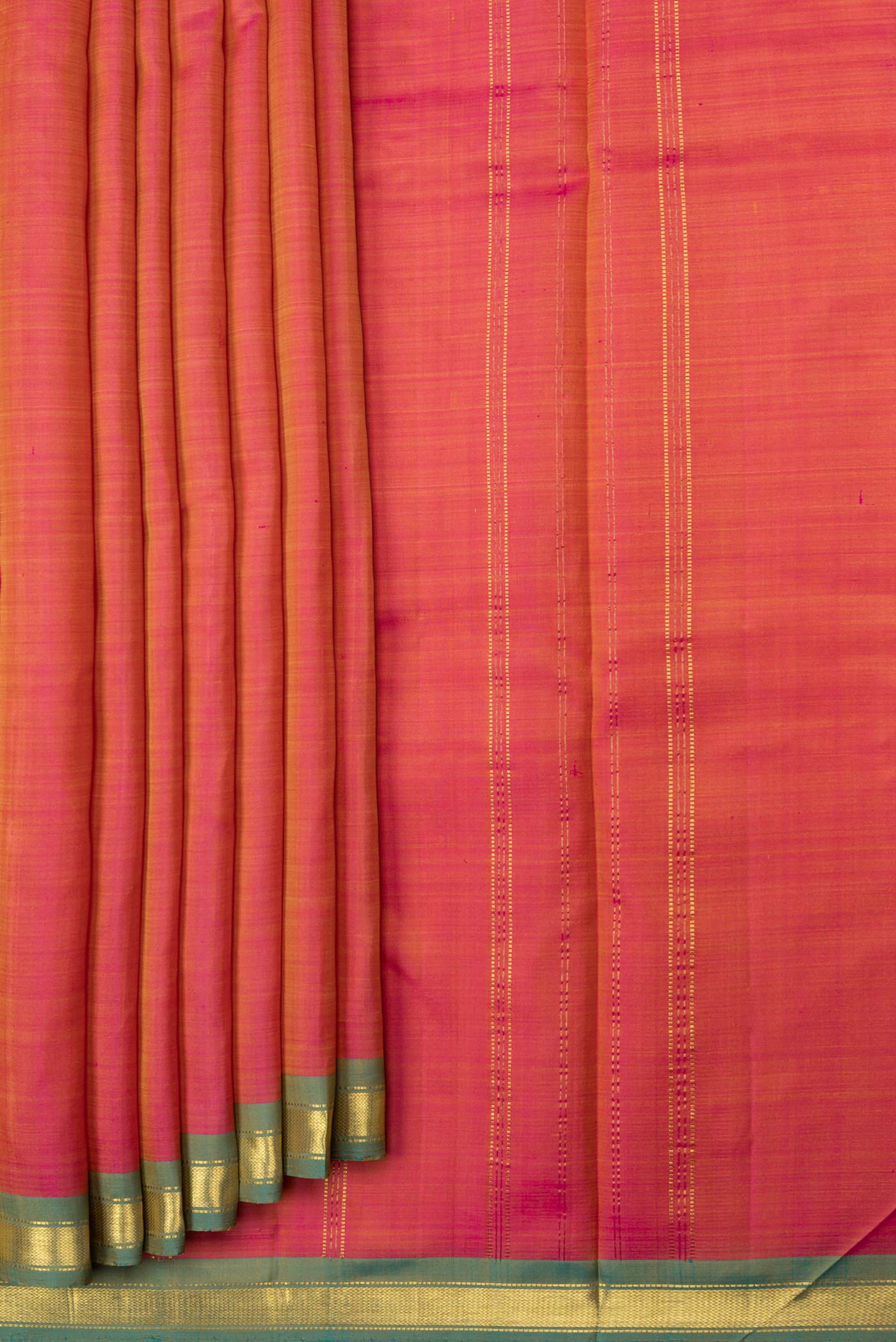 Pink with Yellow Color Kanchipuram Silk Saree - Image 4