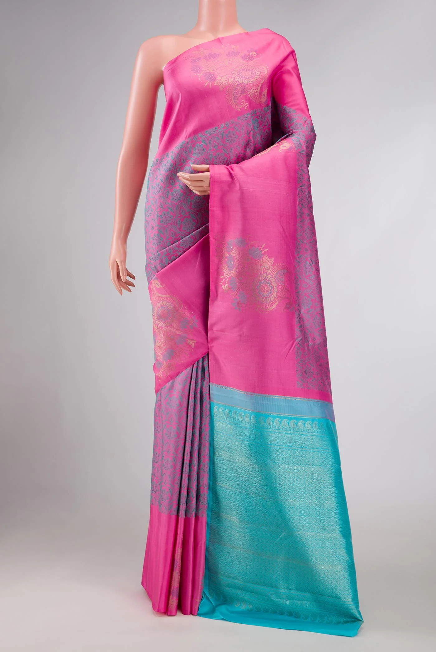 Pink Dual Tone Kanchipuram Silk Saree