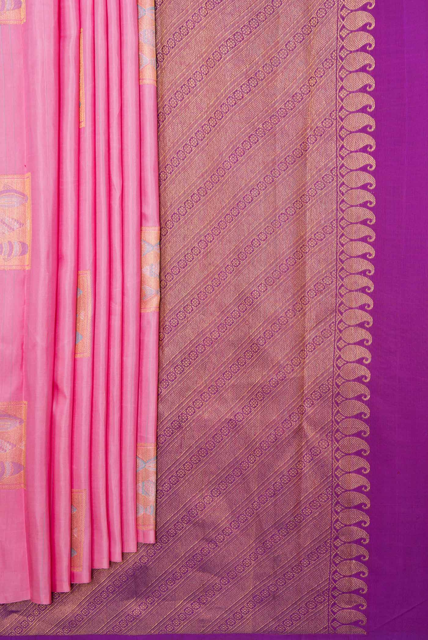 Pink Dual Tone Kanjivaram Silk Saree - Image 4