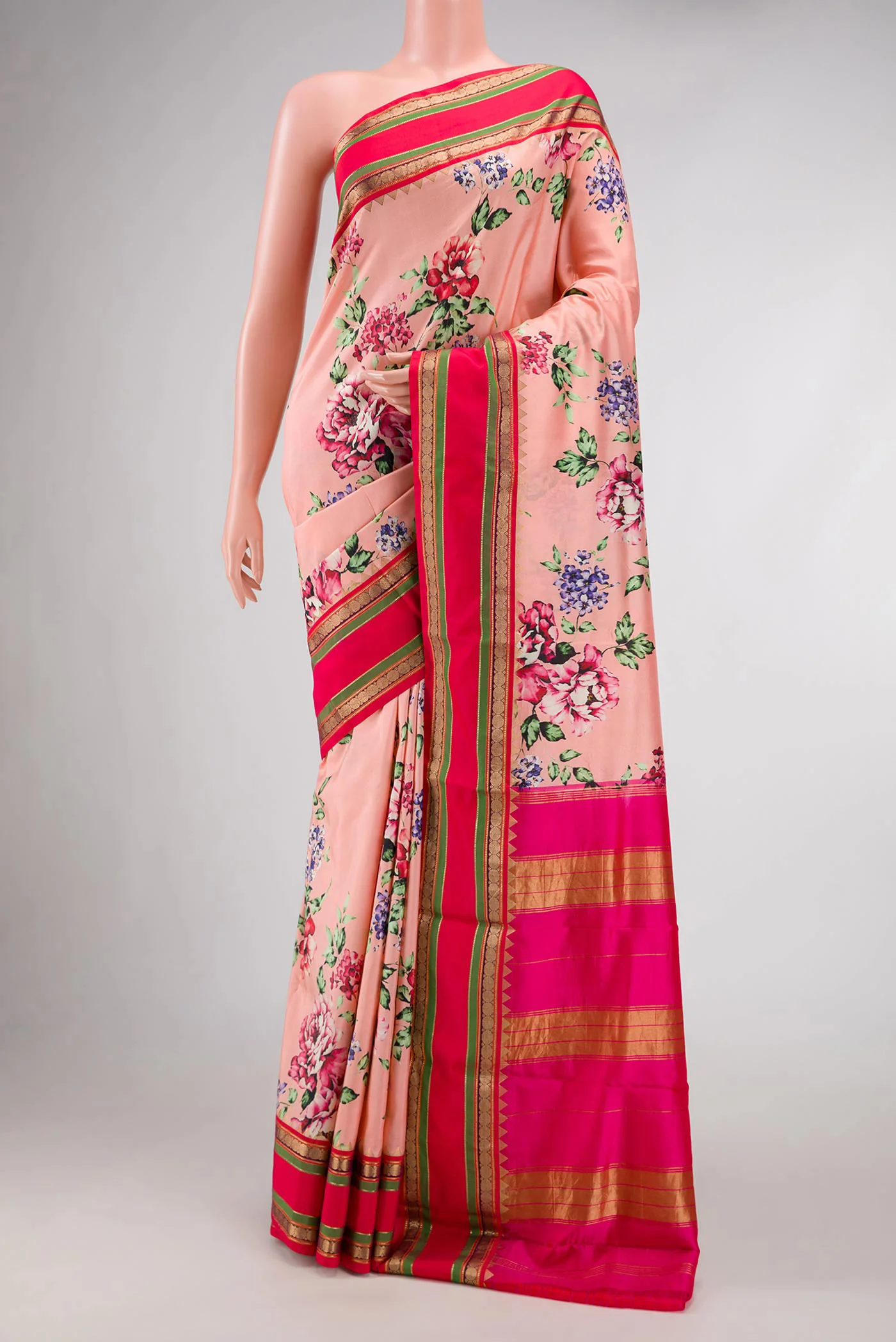 Coral Kanchipuram Silk Saree