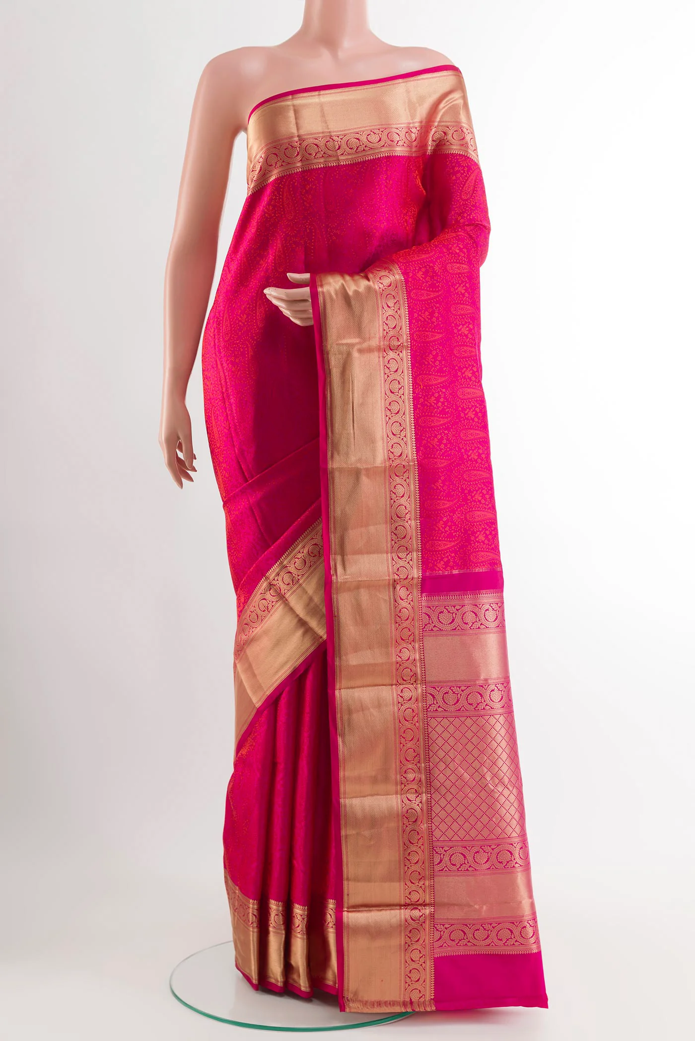 Pink with Orange Color Kanchipuram Silk Saree
