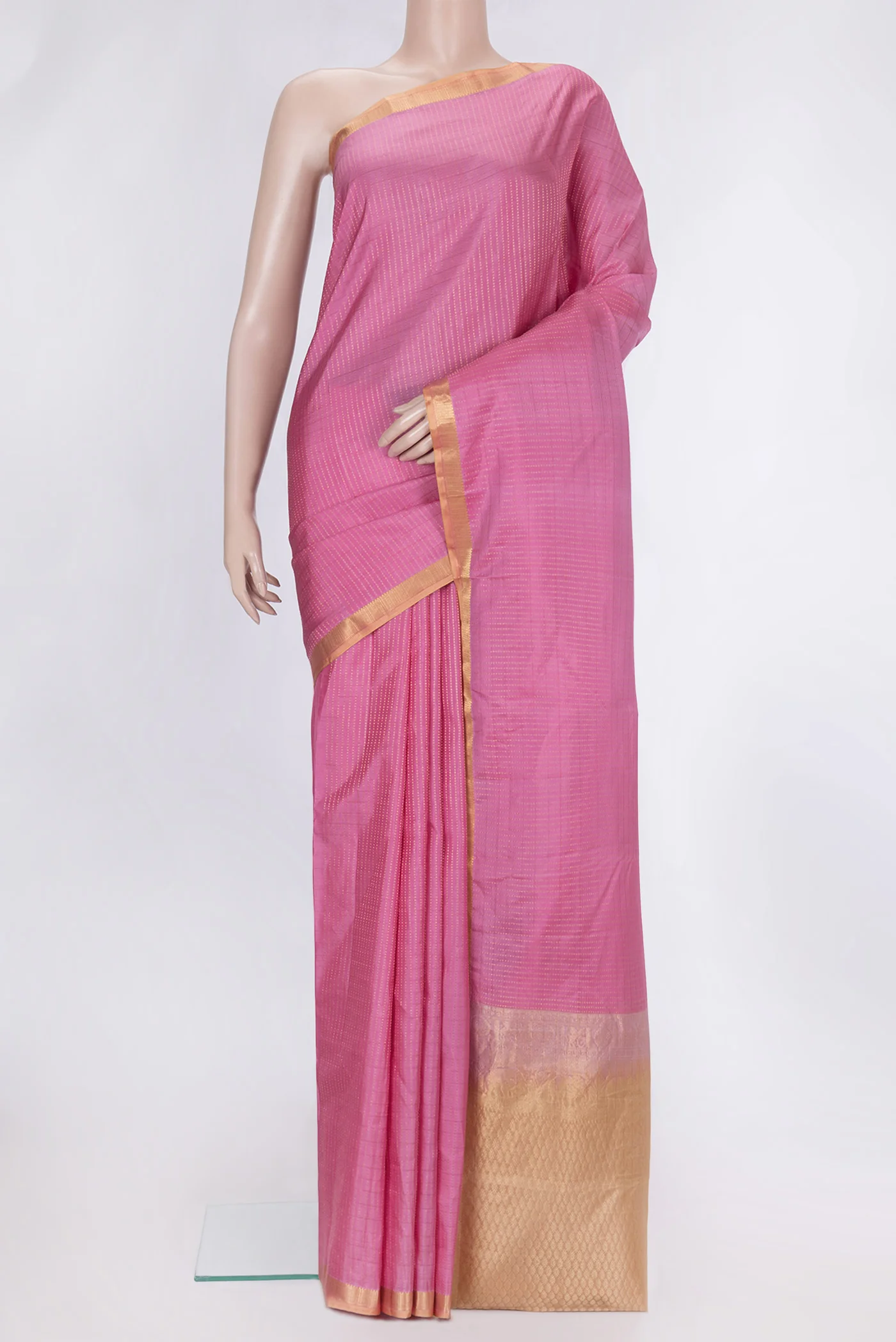 Rose pink Kanchipuram Silk Saree