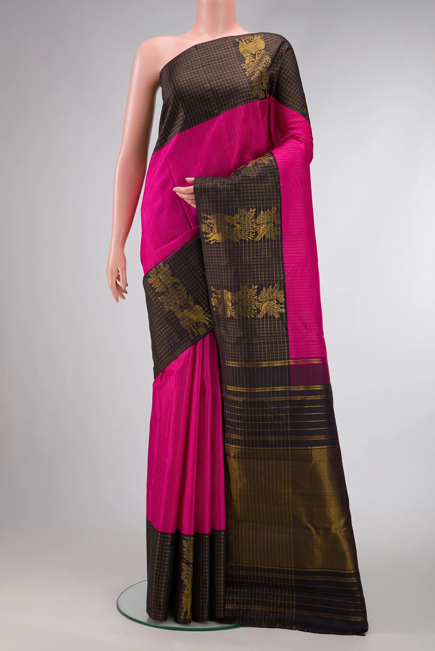 Pure Silk Pure Zari Pink Kanchipuram Saree
