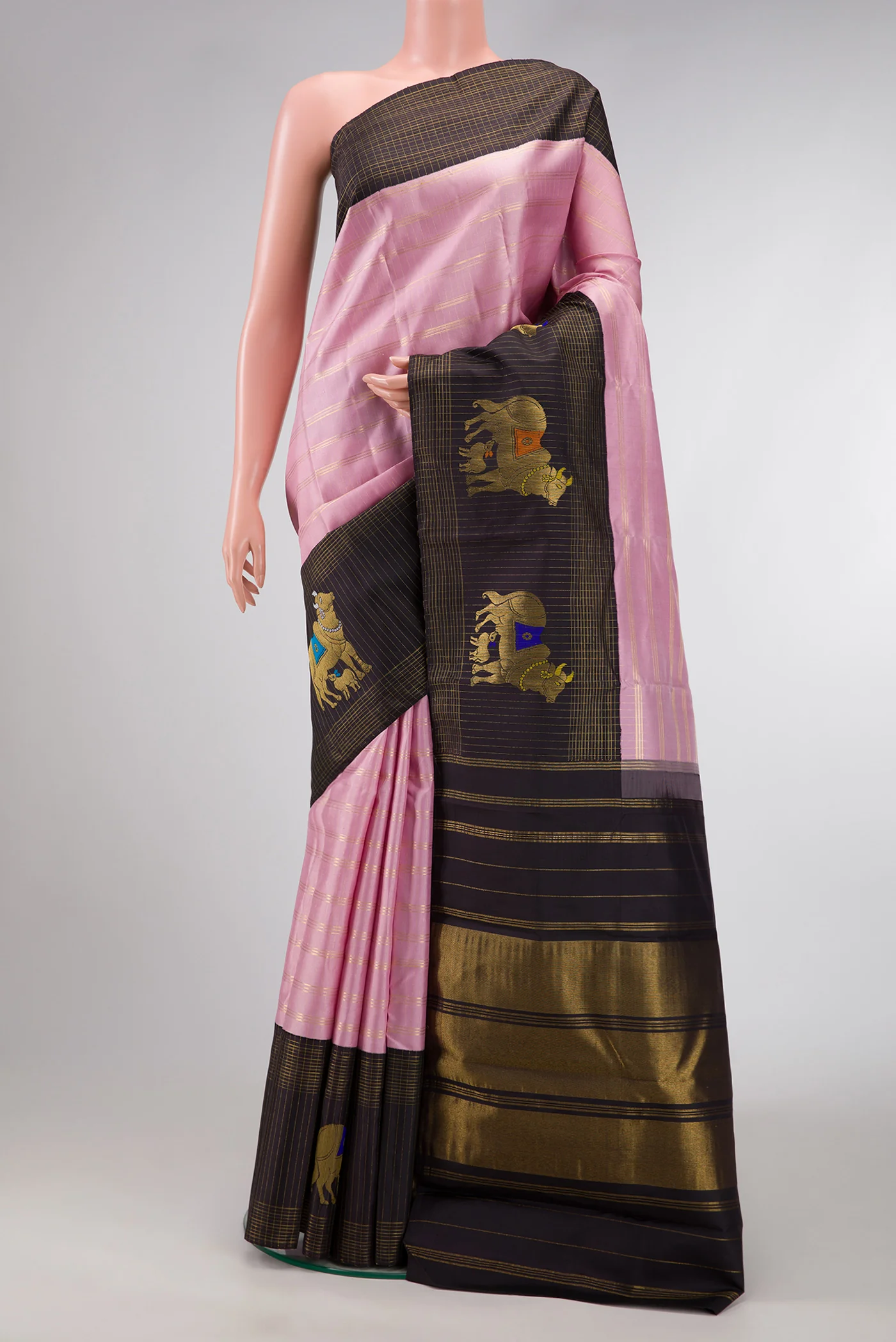 Rose pink Kanchipuram Silk Saree