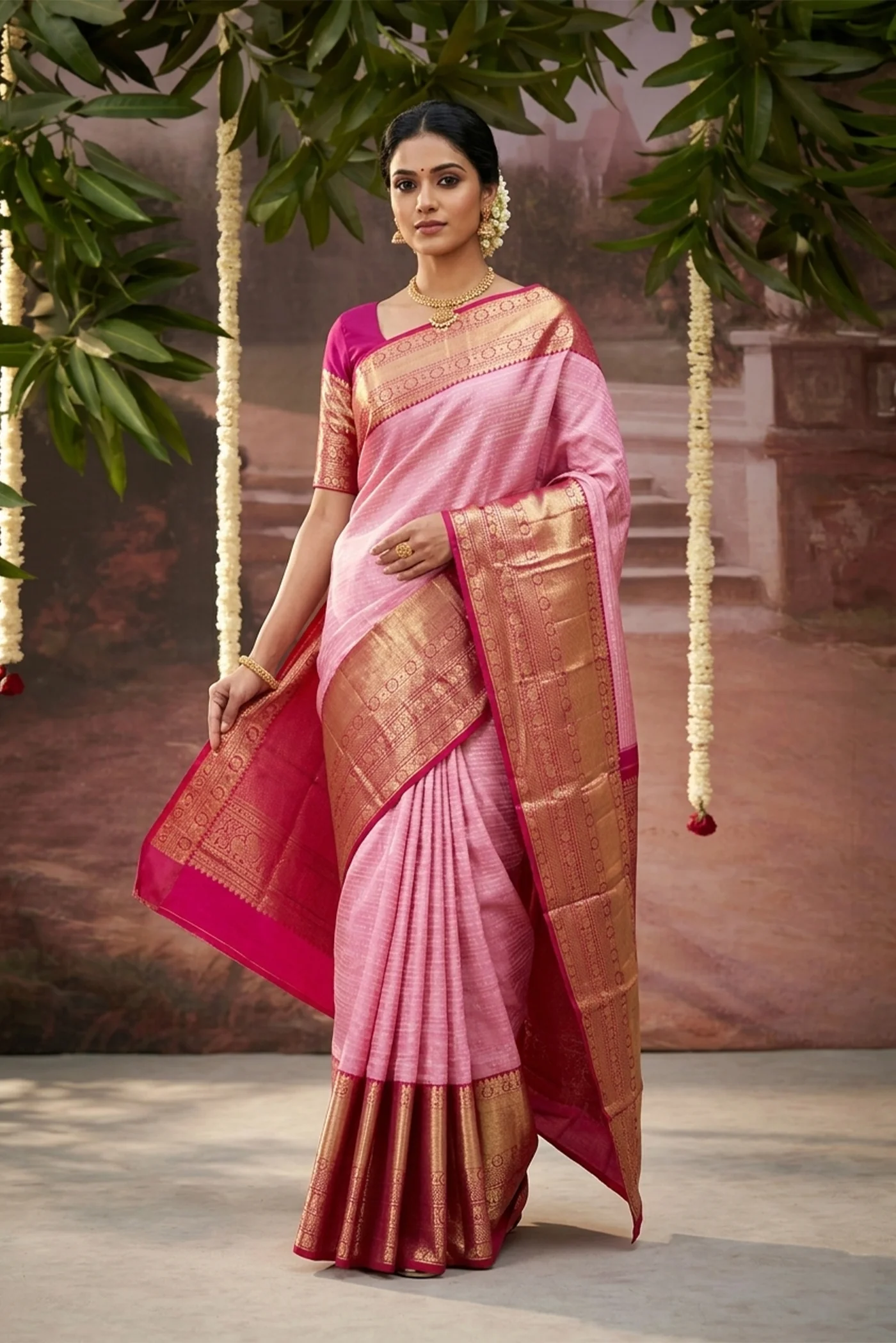 Pink Kanchipuram Silk Saree