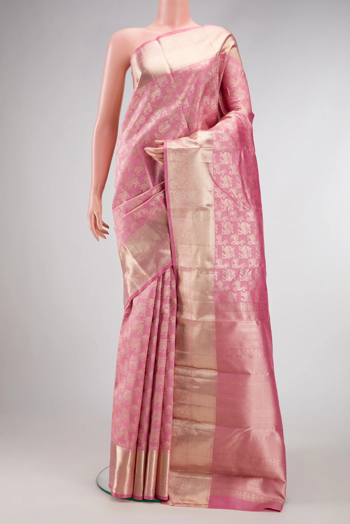 Rose pink Kanchipuram Silk Saree