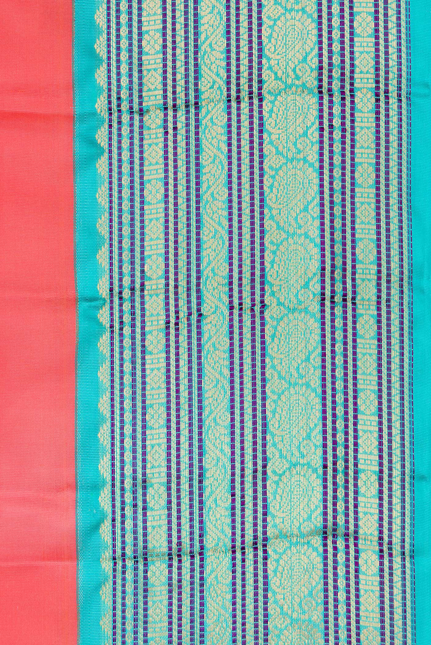 Coral Kanchipuram Silk Saree - Image 3