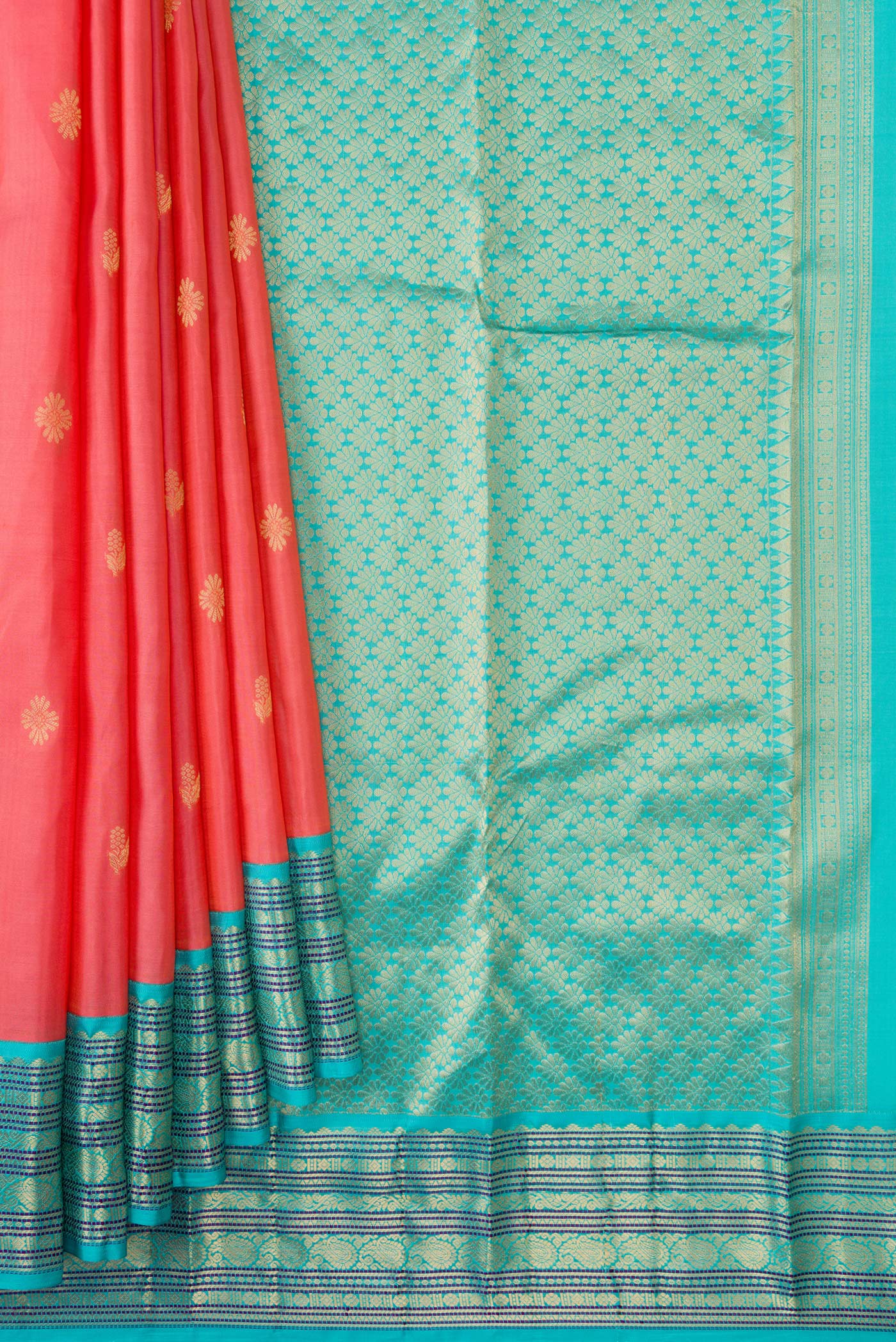 Coral Kanchipuram Silk Saree - Image 4