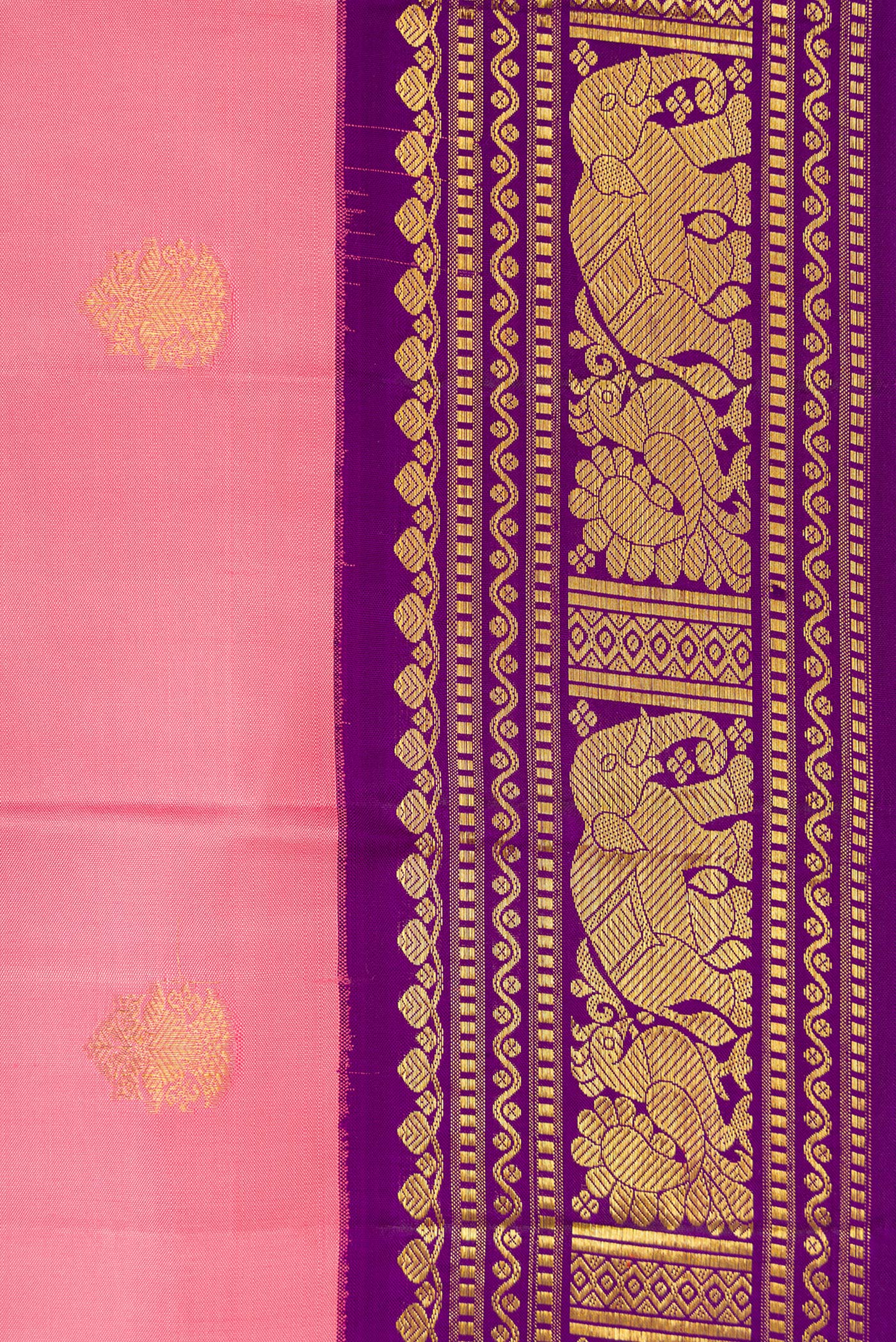 Rose pink Kanchipuram Silk Saree - Image 3