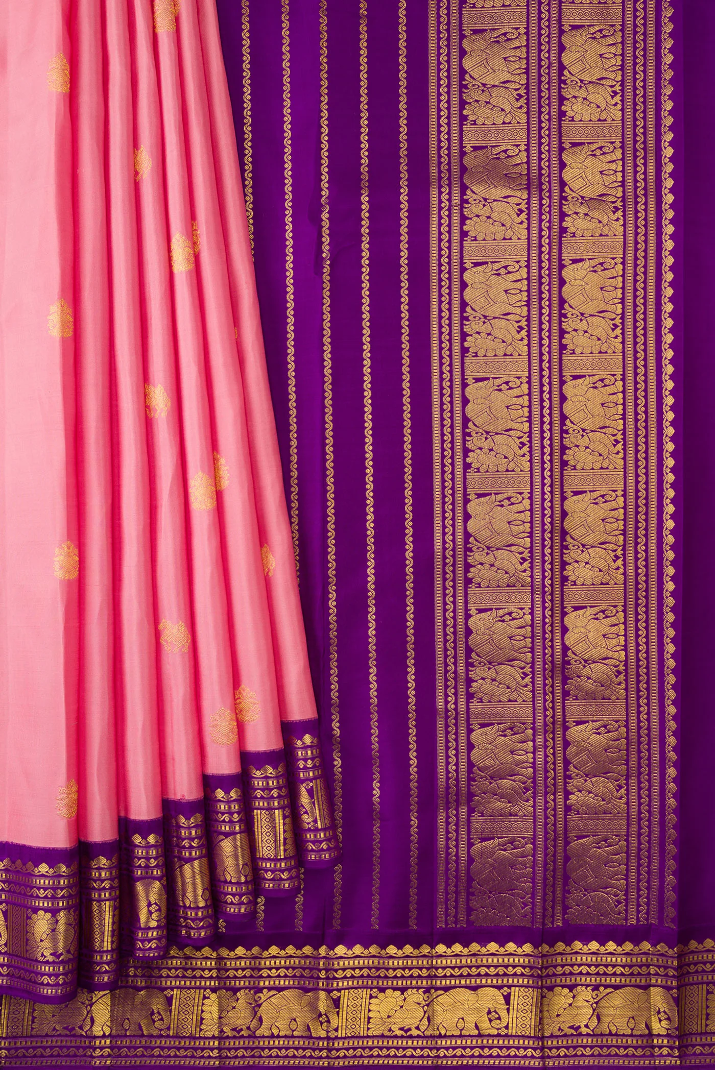 Rose pink Kanchipuram Silk Saree - Image 4