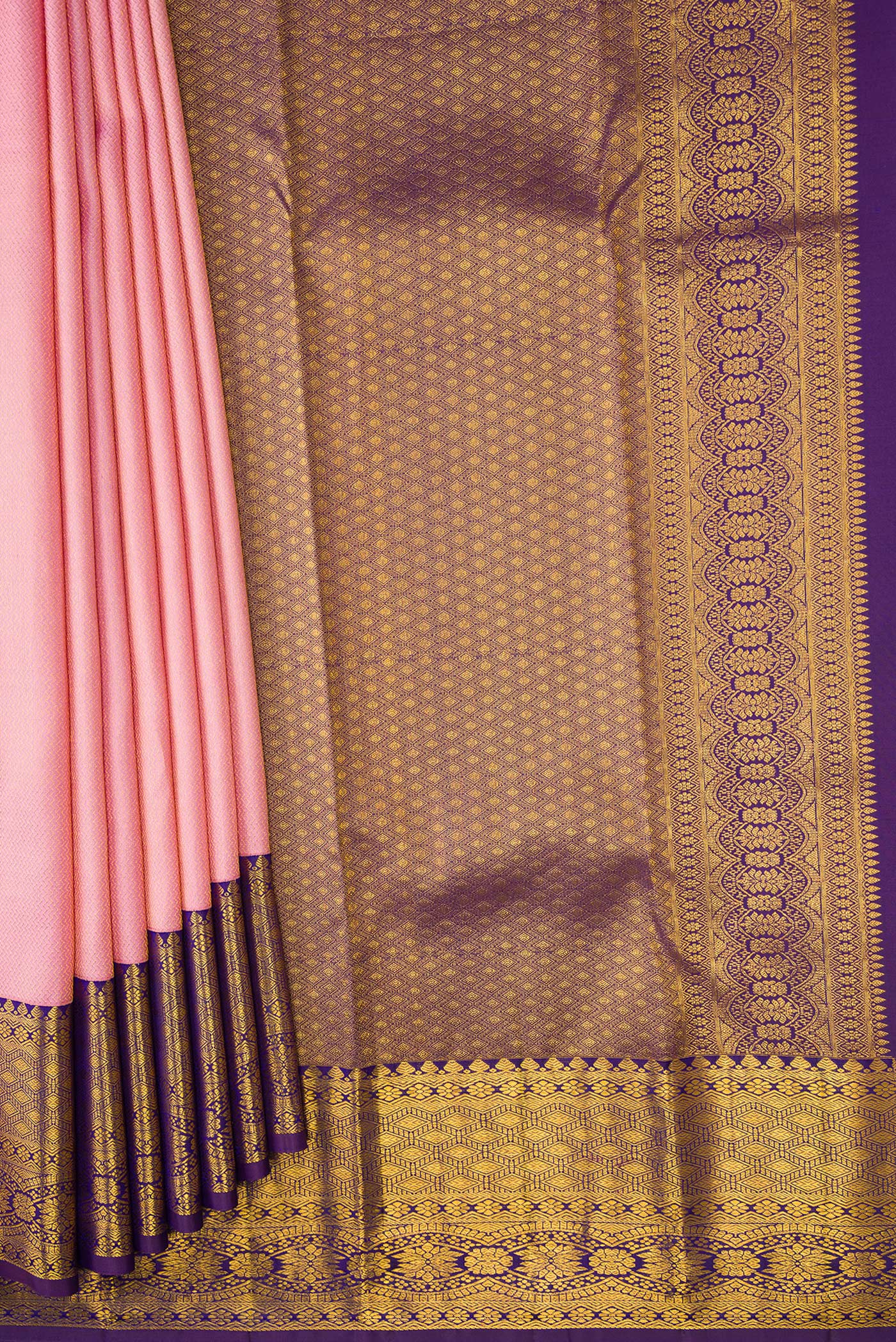 Rose pink Kanchipuram Silk Saree - Image 4
