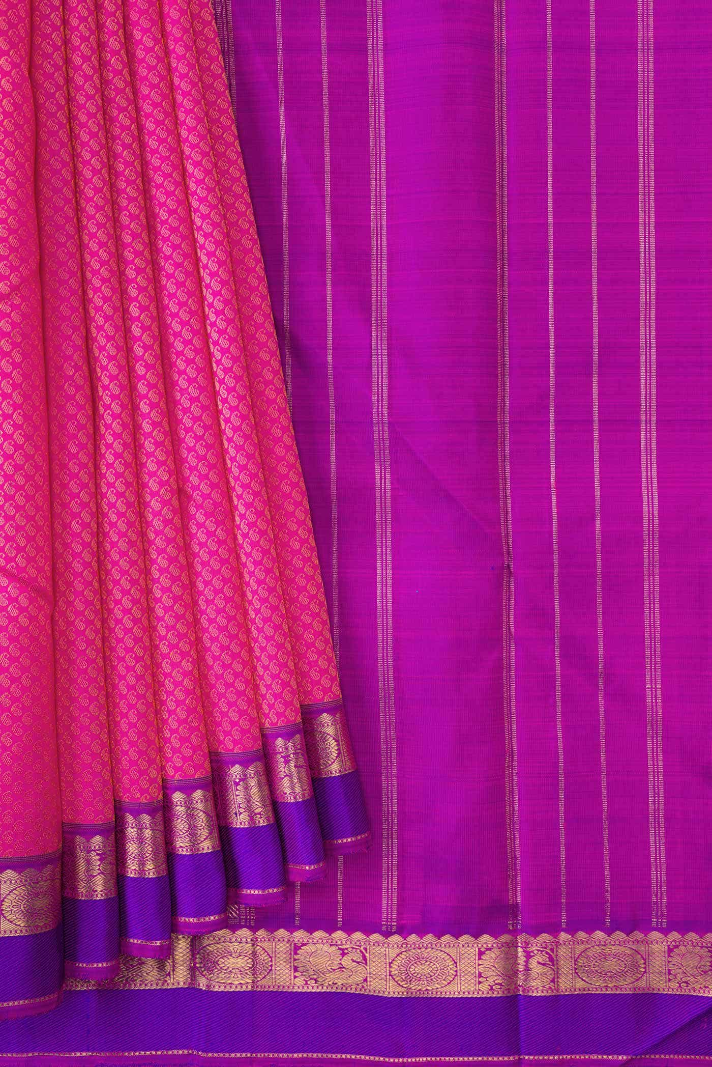 Pure Silk Pure Zari Pink Dual Tone Kanchipuram Saree - Image 2