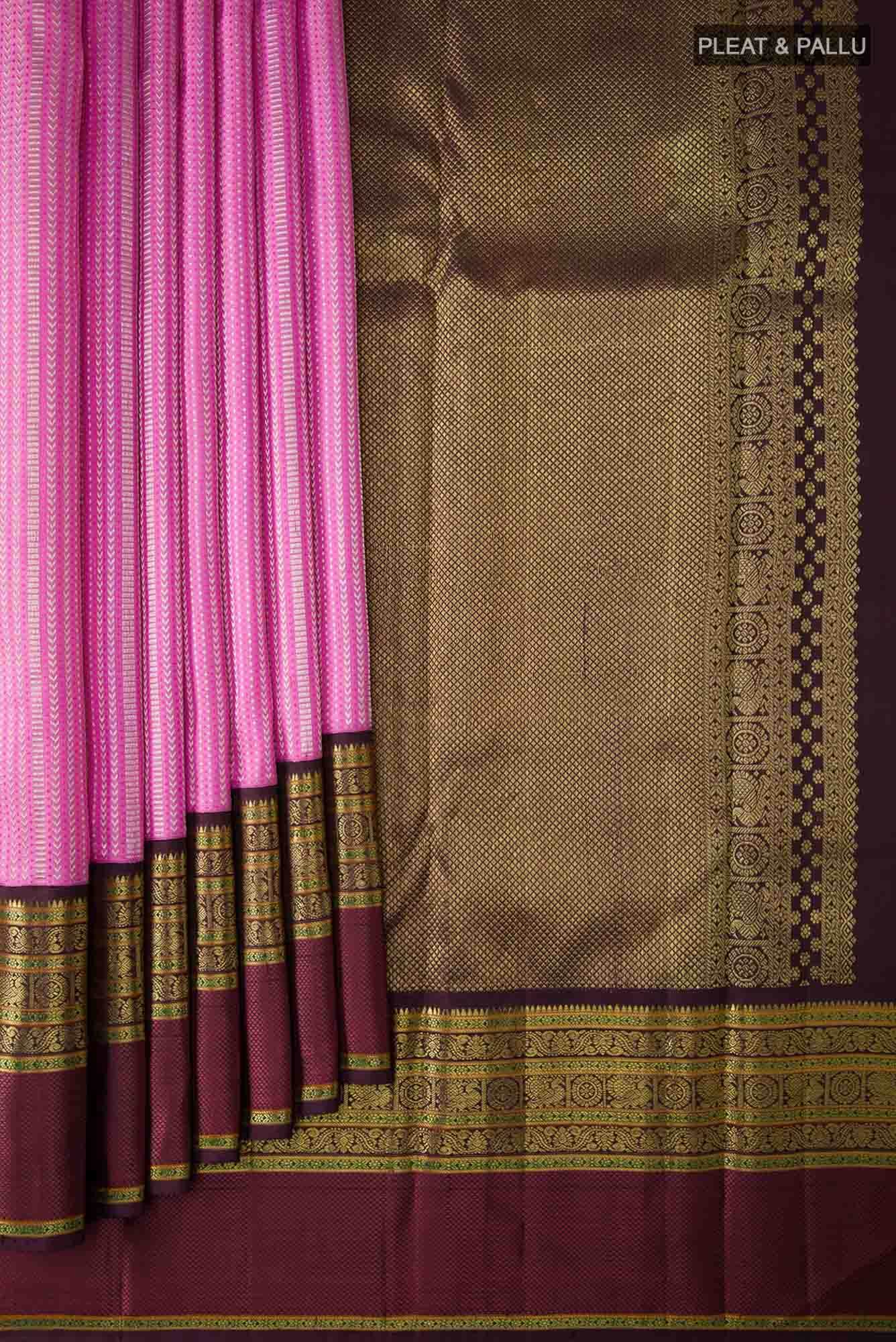 Pure Silk Pure Zari Pink Dual Tone Kanchipuram Saree - Image 2