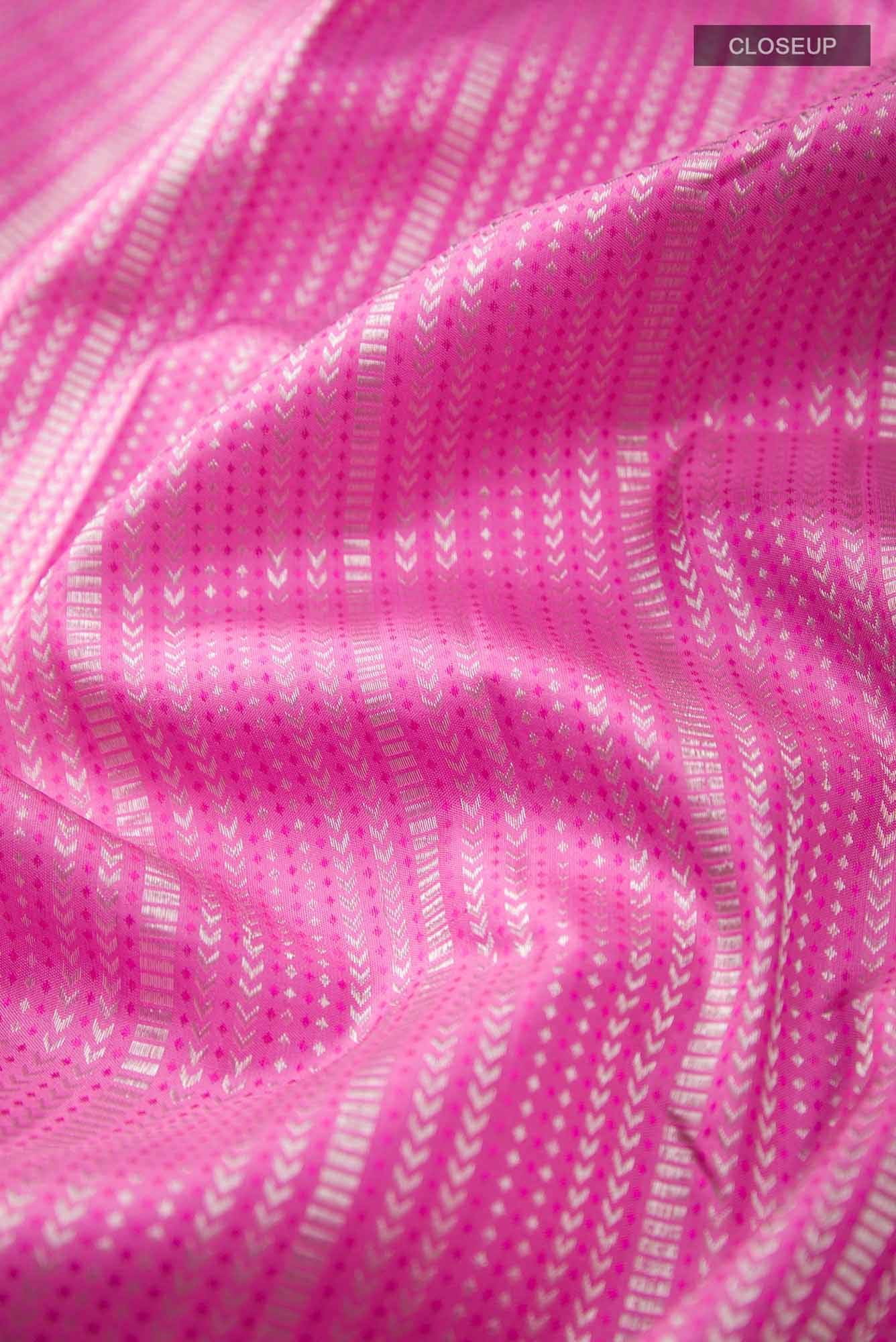 Pure Silk Pure Zari Pink Dual Tone Kanchipuram Saree - Image 3