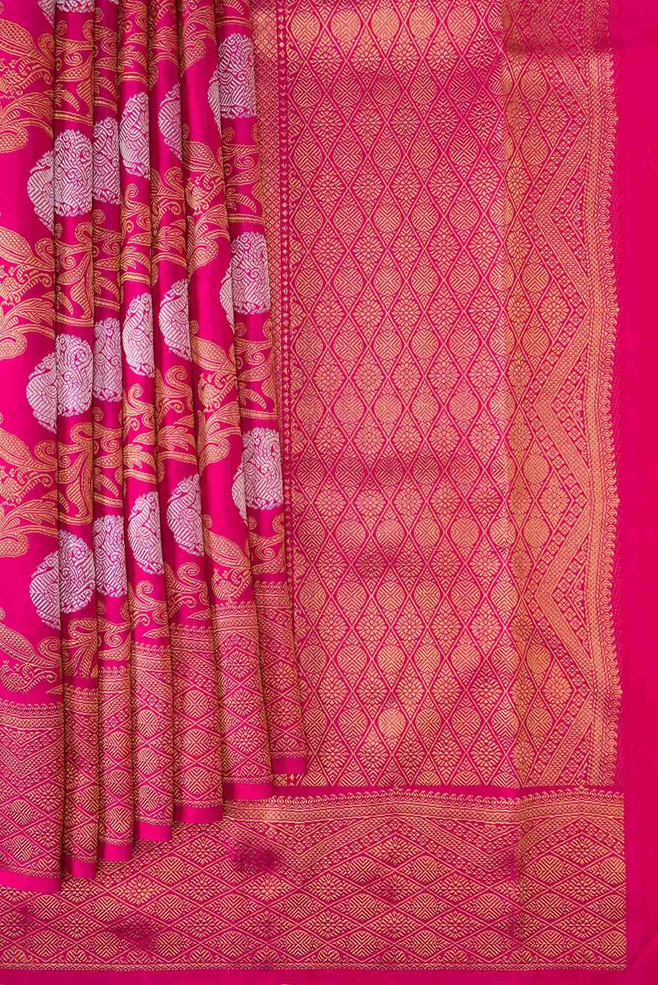 Pure Silk Pure Zari Pink Dual Tone Kanjivaram Saree - Image 2