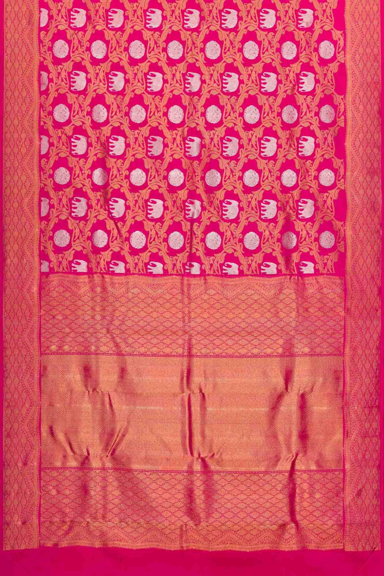 Pure Silk Pure Zari Pink Dual Tone Kanjivaram Saree - Image 4