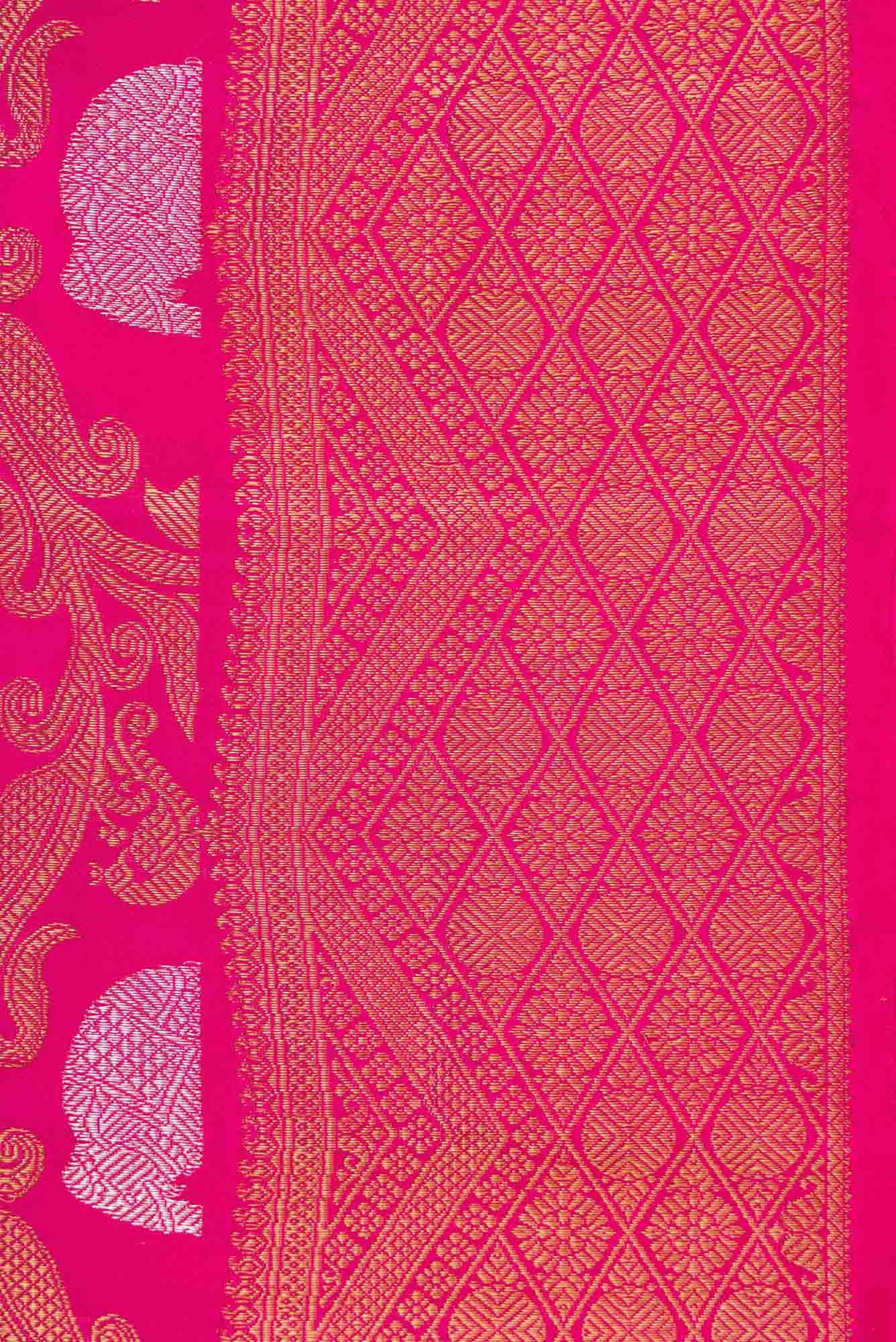 Pure Silk Pure Zari Pink Dual Tone Kanjivaram Saree - Image 5