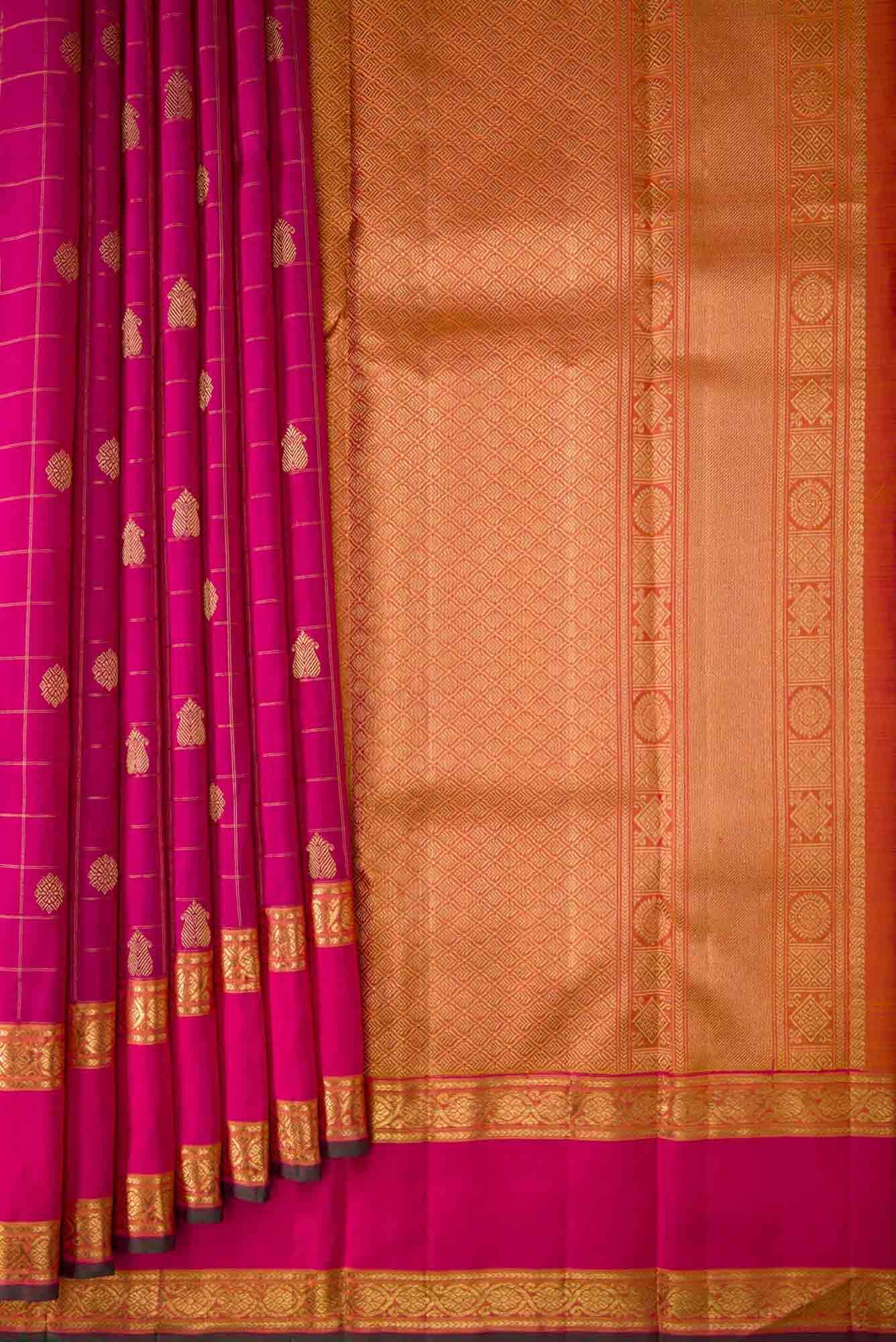 Pure Silk Pure Zari Pink Dual Tone Kanjivaram Saree - Image 2