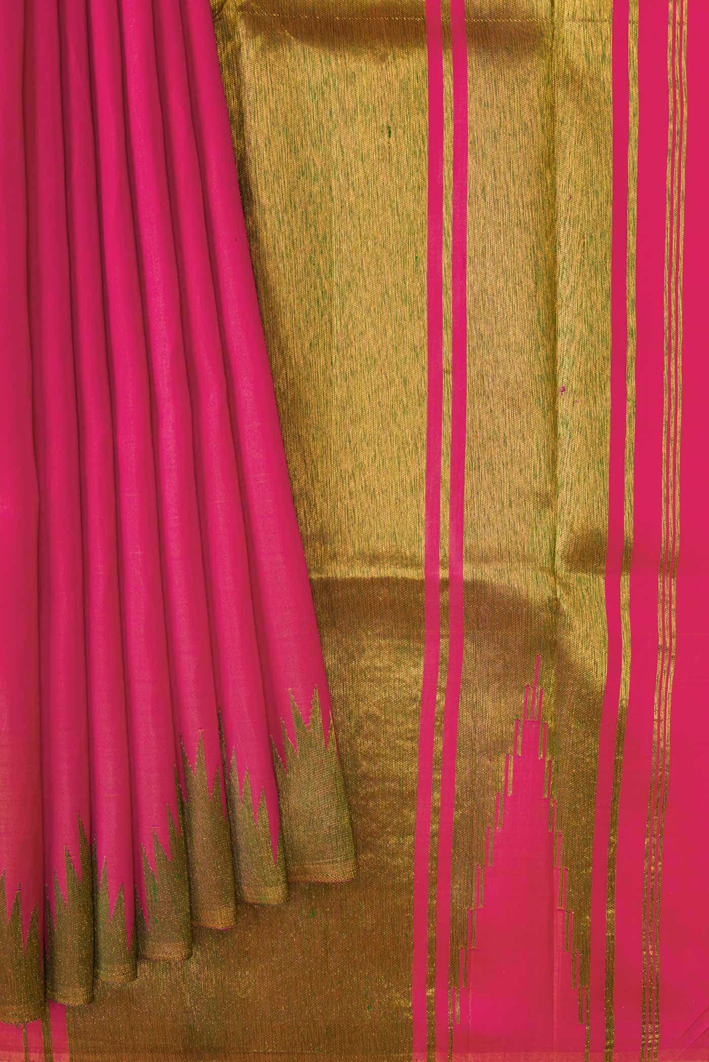 Pure Silk Pure Zari Pink Dual Tone Kanjivaram Saree - Image 2