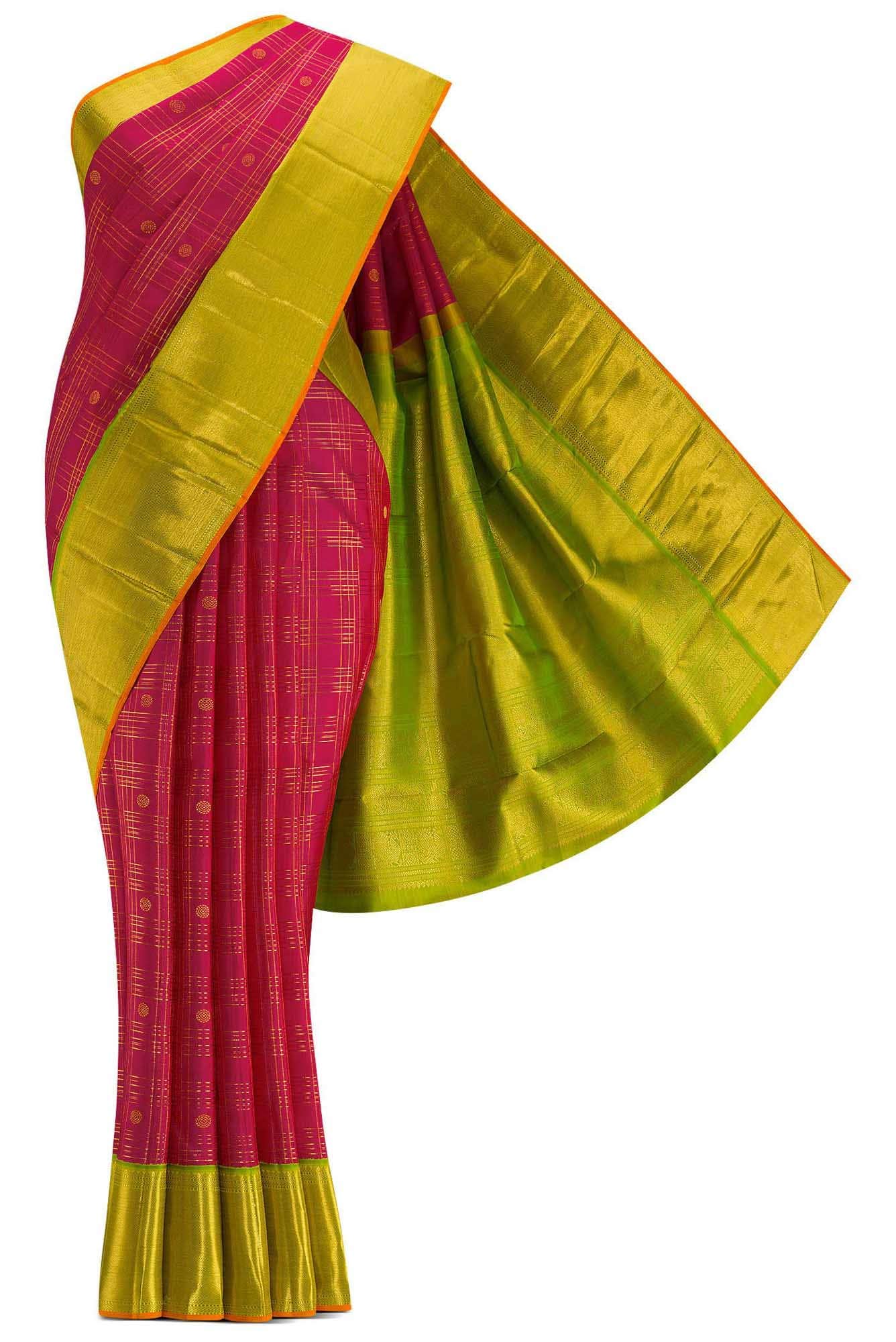 Pure Silk Pure Zari Pink Dual Tone Kanjivaram Saree