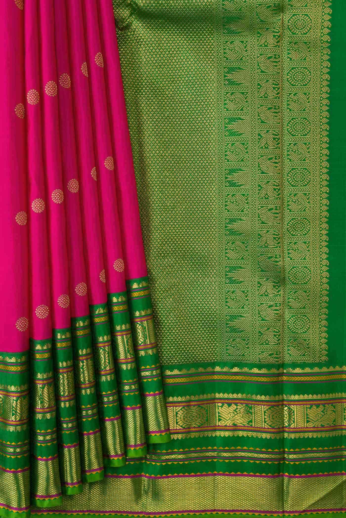 Pure Silk Pure Zari Pink Dual Tone Kanchipuram Saree - Image 2